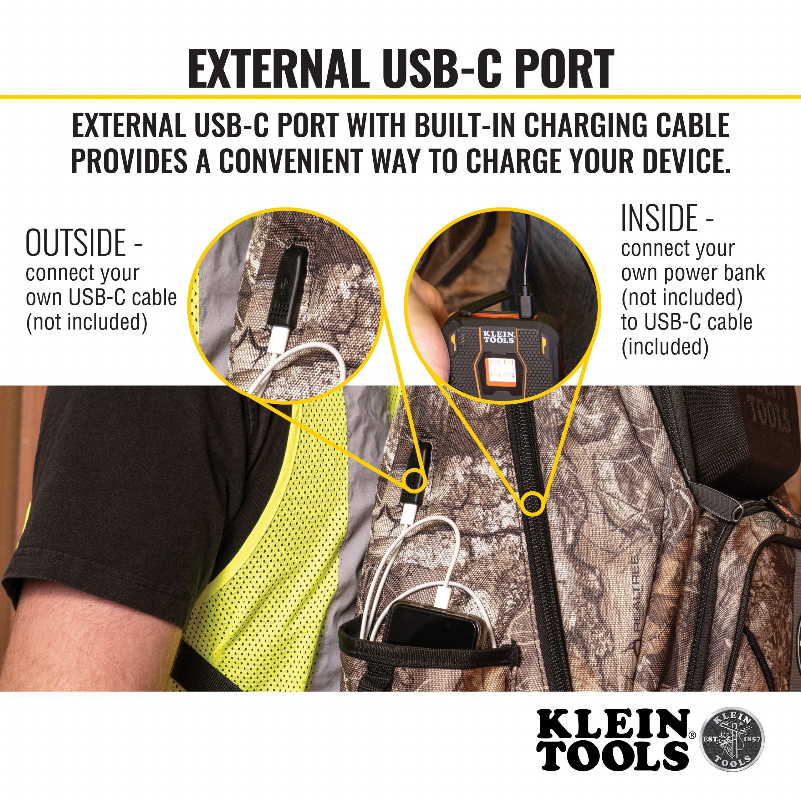 KLEIN Tools A-62800BPCAMO Tradesman Pro™ XL Tool Bag Backpack, 40 Pockets, Camo - Image 9