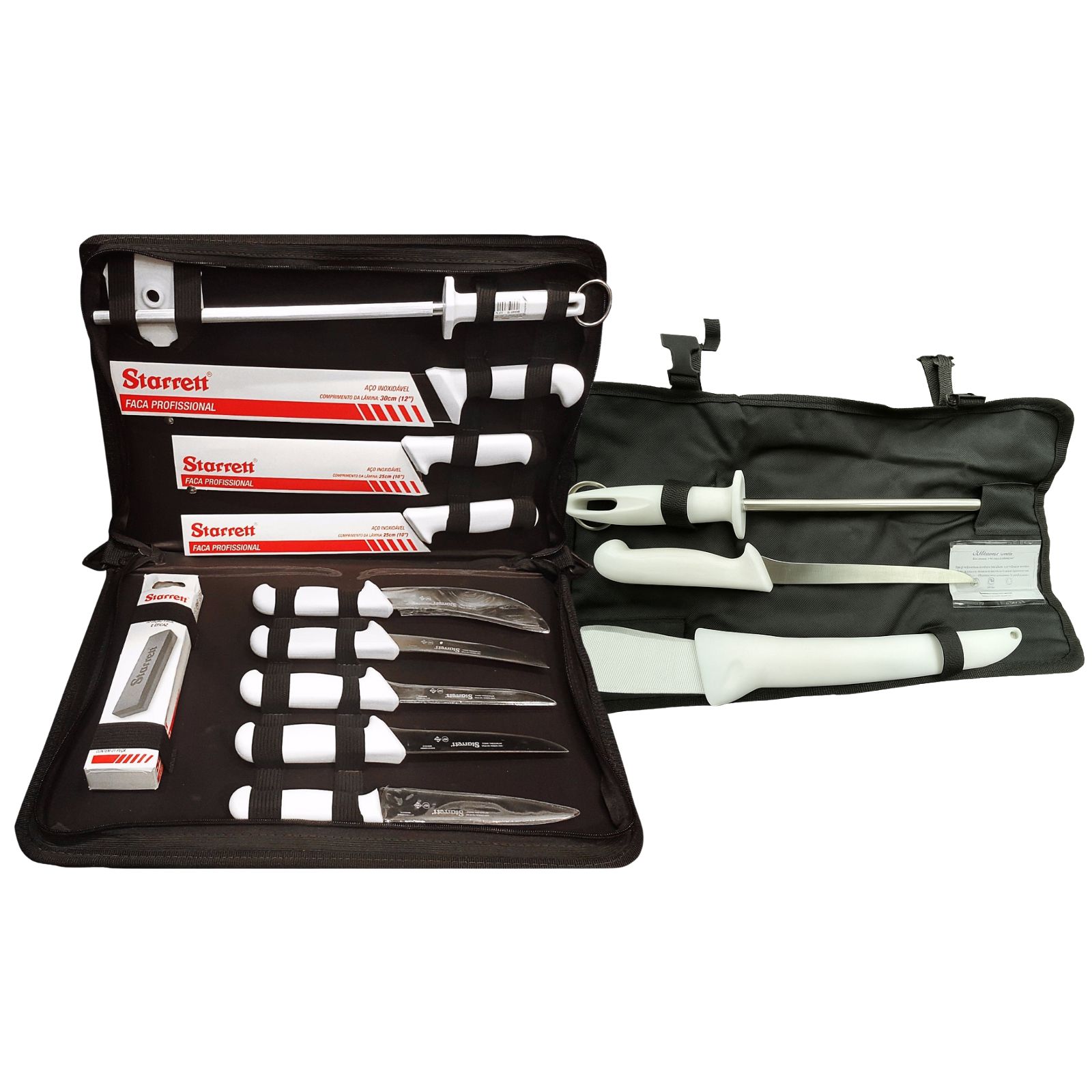 Starrett Professional Butchers Knife Set In a Carry Case with Filleting Set 13 Piece Bundle BKK-11W & BKK-2W-NZ Image