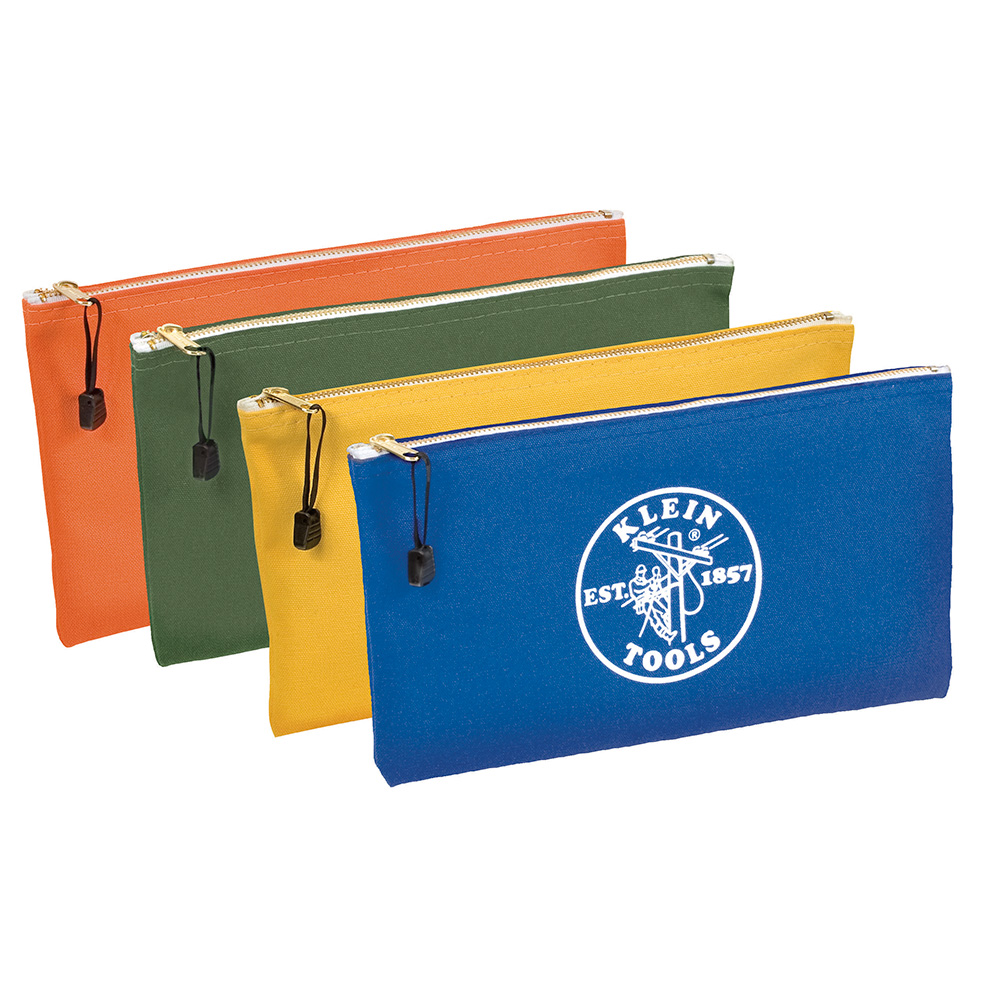 KLEIN Tools A-5140 Zippered Bags, Canvas Tool Pouches Olive/Orange/Blue/Yellow, 4-Pack Image
