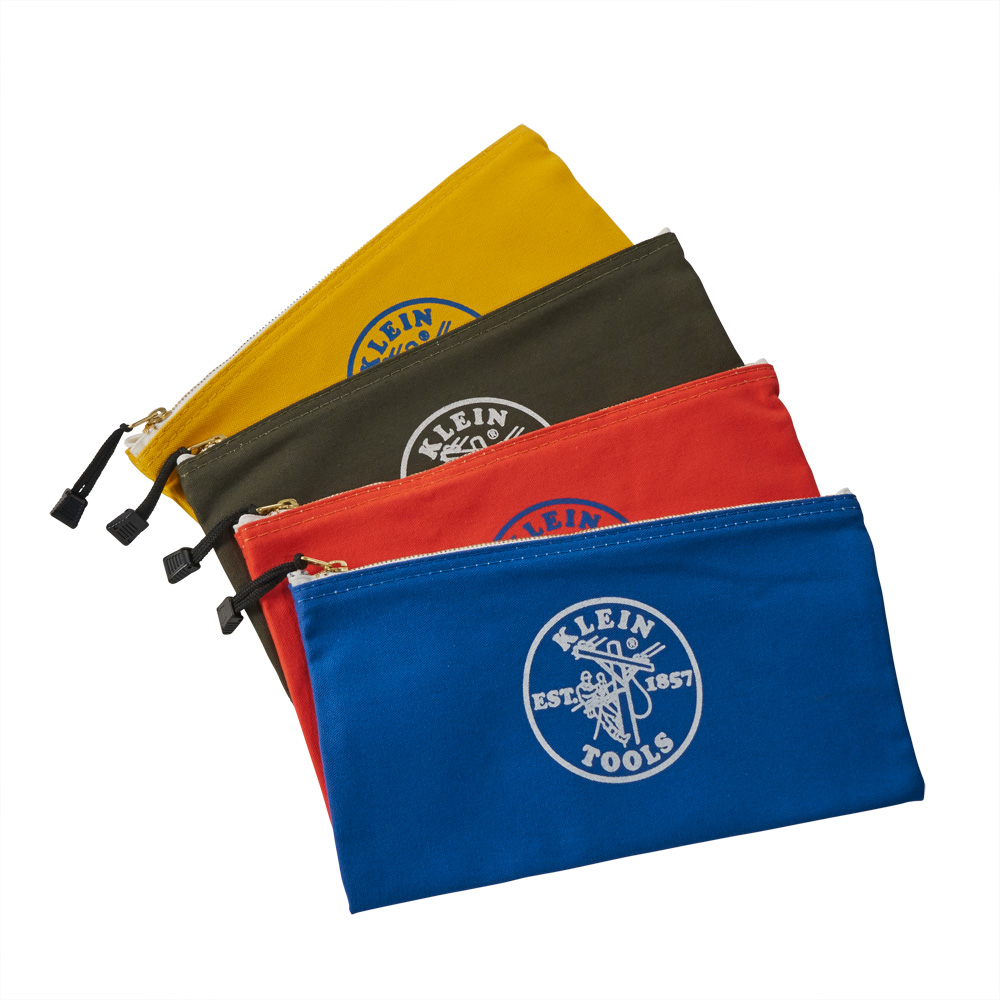 KLEIN Tools A-5140 Zippered Bags, Canvas Tool Pouches Olive/Orange/Blue/Yellow, 4-Pack - Image 2
