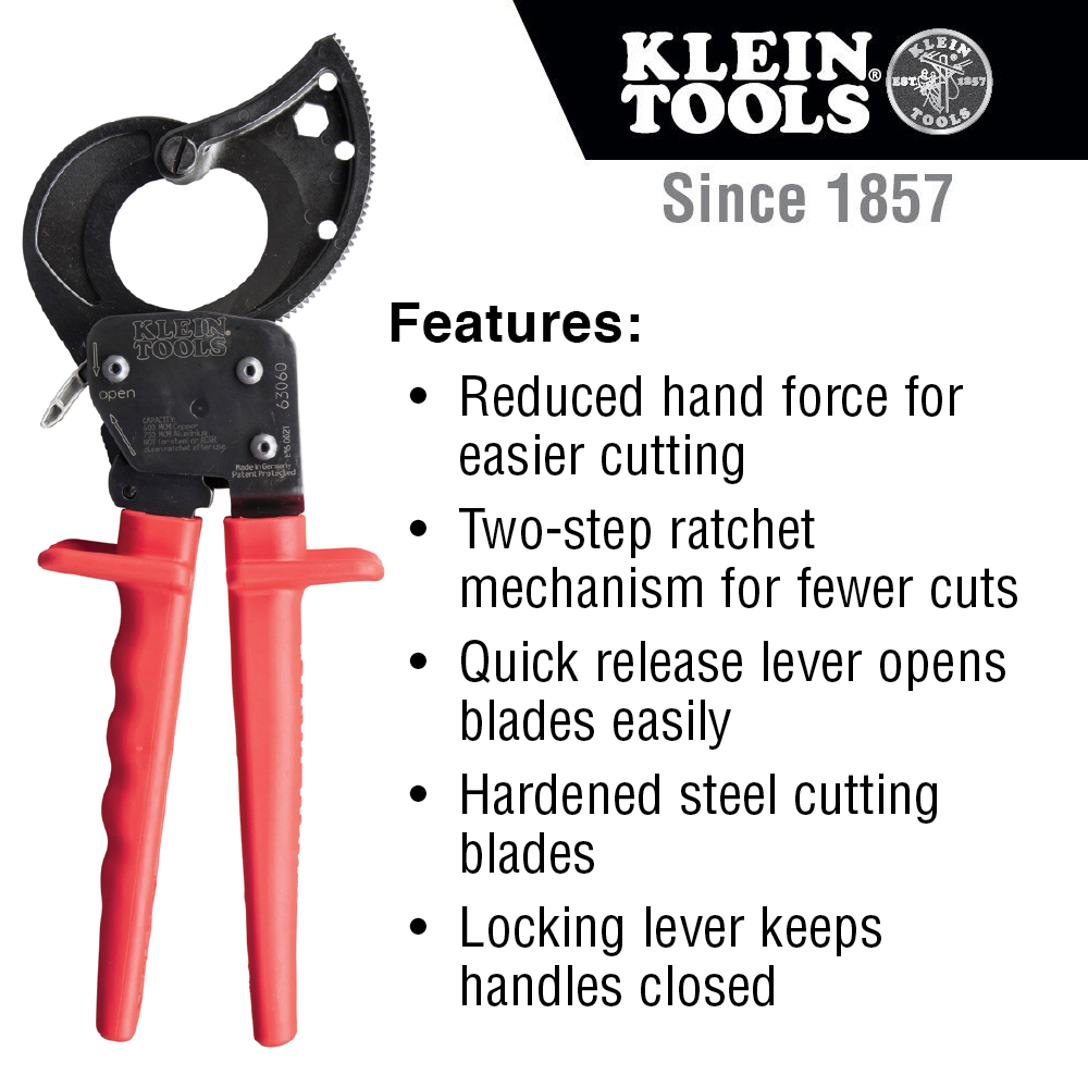 KLEIN Tools A-63060 Ratcheting Cable Cutter - Made in Germany - Image 7