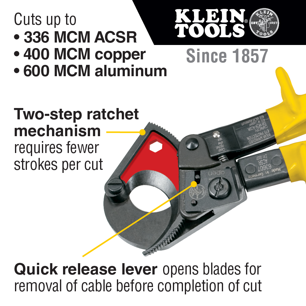 Klein Tools A-63607 Professional Ratcheting ACSR Cable Cutter - Image 7