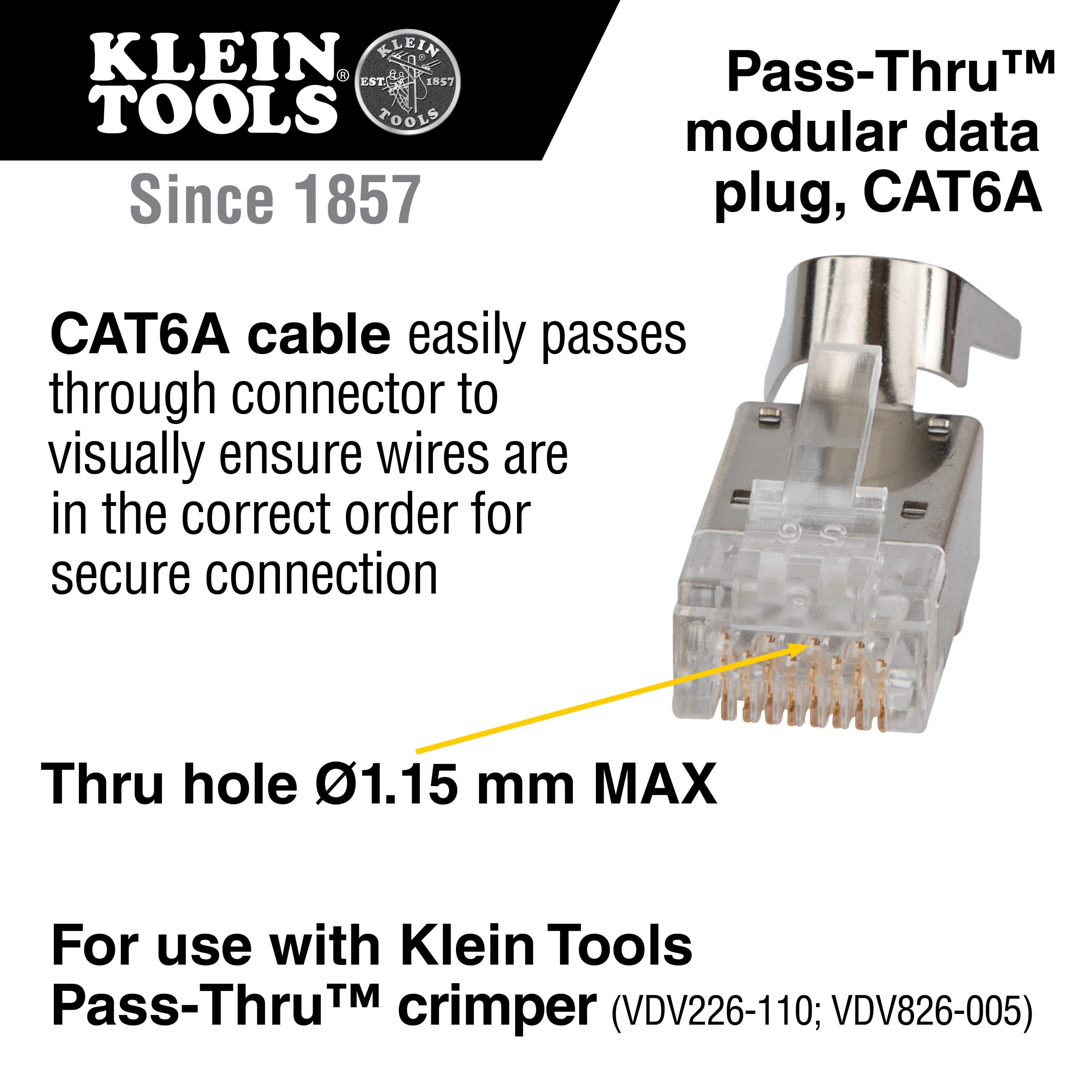 KLEIN Tools A-VDV826-754 Pass-Thru™ Modular Data Plug, RJ45-CAT6A, Shielded (STP), 100-Pack - Image 9