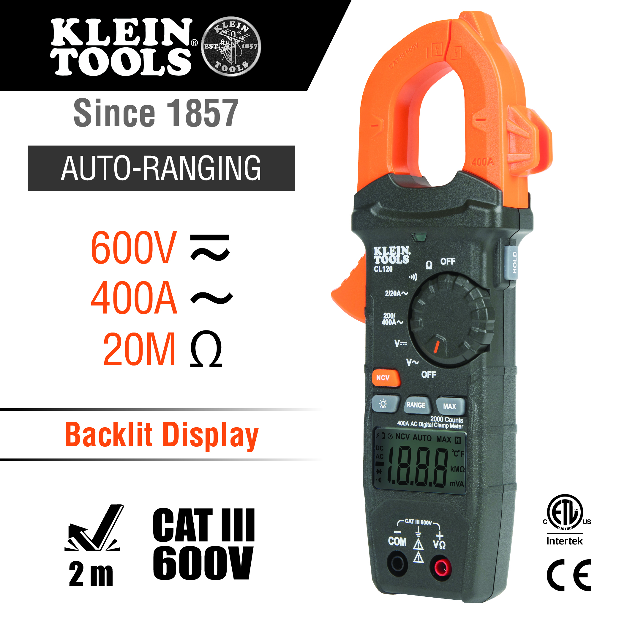 KLEIN Tools A-CL120 Digital Clamp Meter, AC Auto-Ranging 400Amp - Image 7