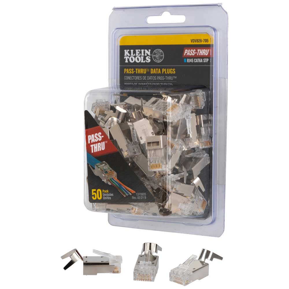 KLEIN Tools A-VDV826-705 Pass-Thru™ Modular Data Plug, RJ45-CAT6A, Shielded (STP), 50-Pack Image