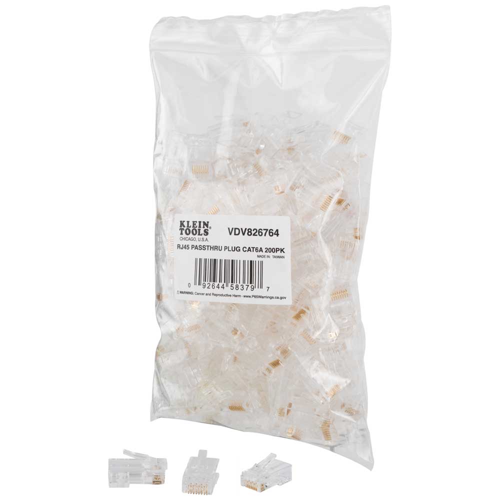 KLEIN Tools A-VDV826-764 Pass-Thru™ Modular Data Plugs, RJ45-CAT6A, UTP 200-Pack Image