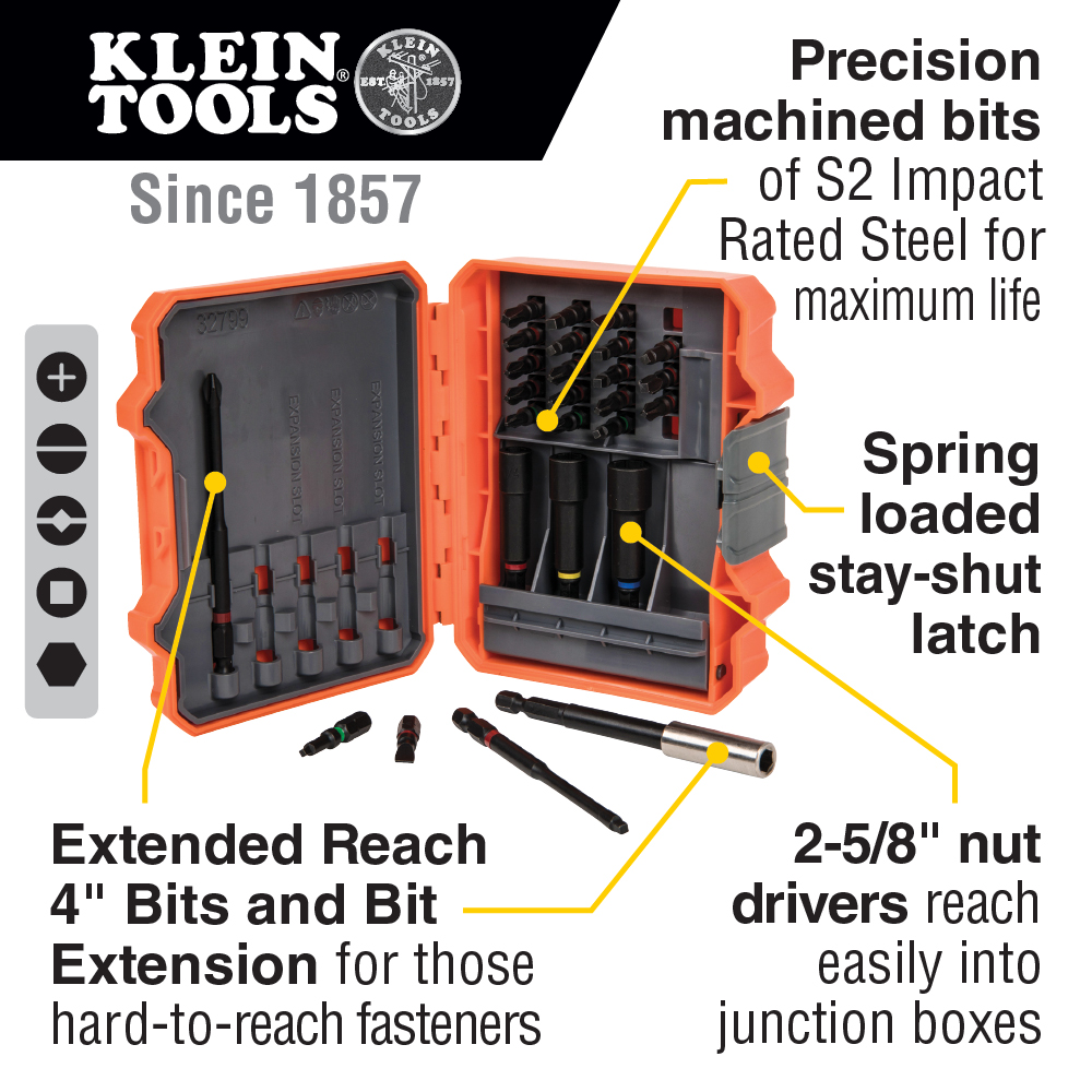 KLEIN Tools A-32799 Pro Impact Power Bit Set 26 Piece - Image 7