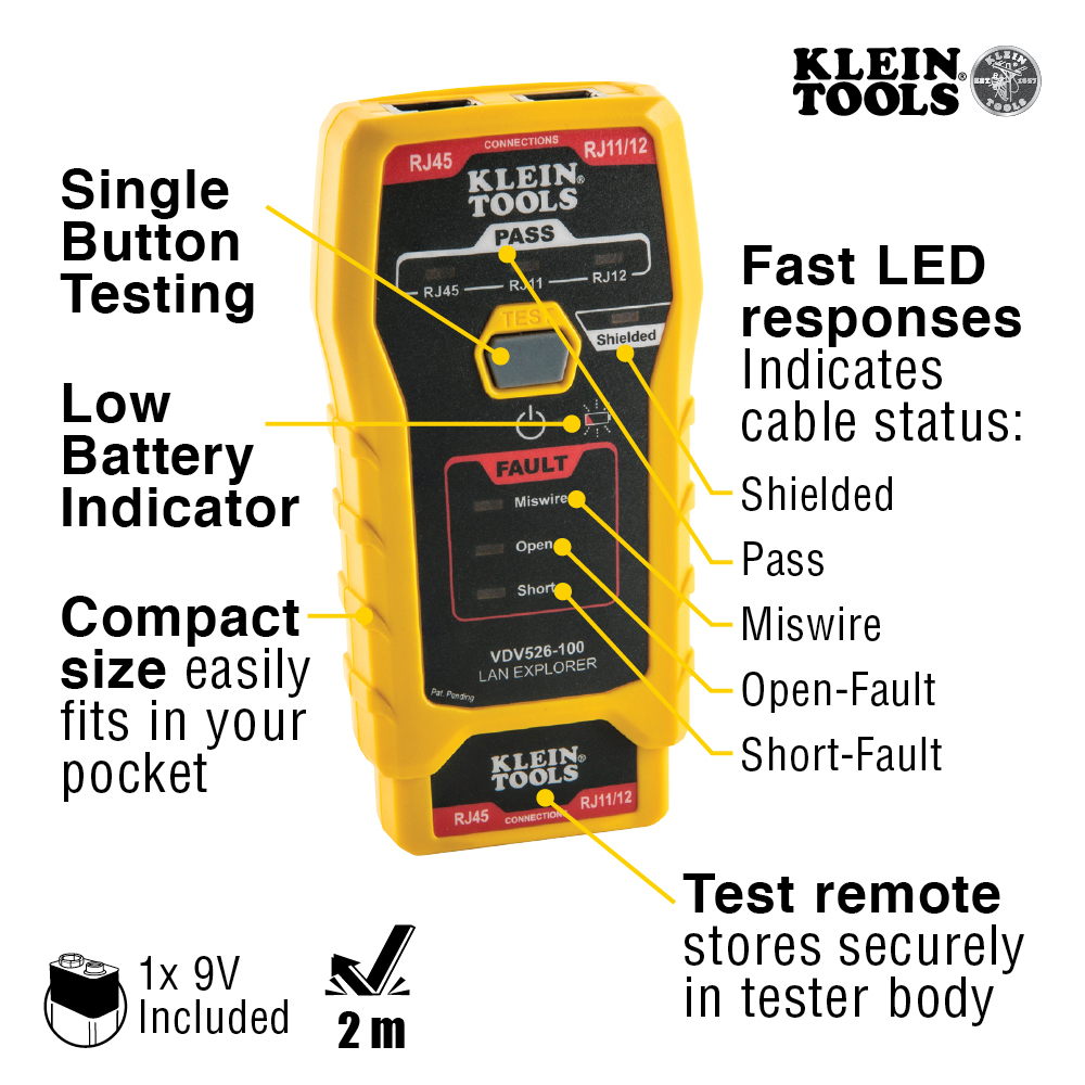 KLEIN Tools A-VDV526-100 Network Cable Tester, LAN Explorer™ Data Cable Tester with Remote - Image 6