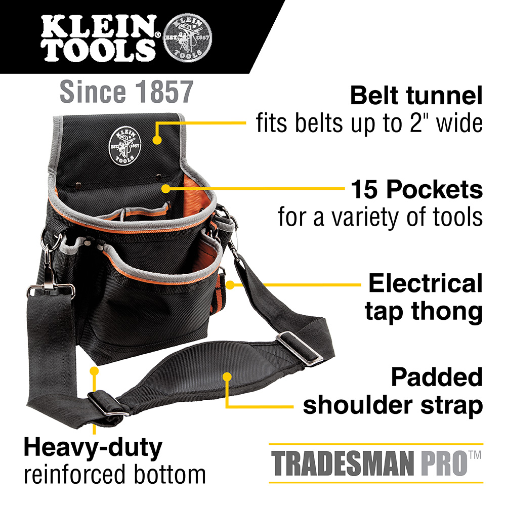 KLEIN Tools A-5243 Tradesman Pro™ Tool Pouch, 15 Pockets, 29.2 x 11.4 x 25.4cm - Image 6
