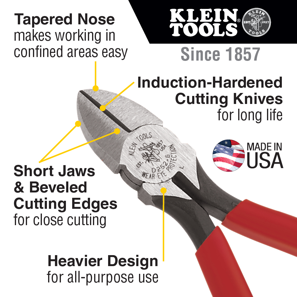 KLEIN Tools A-D252-6 Diagonal Cutting Pliers, Heavy-Duty, All-Purpose, 15.6cm - Image 4