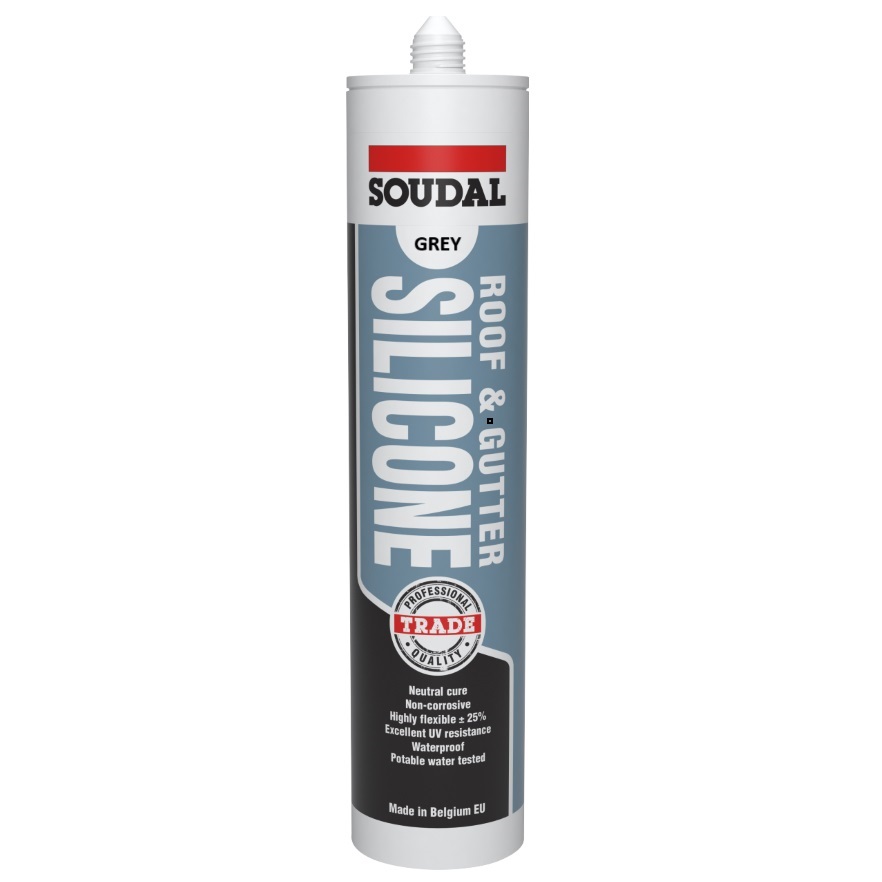 Soudal 127778 Trade Professional Roof & Gutter Silicone Grey 300ml 128217 Image