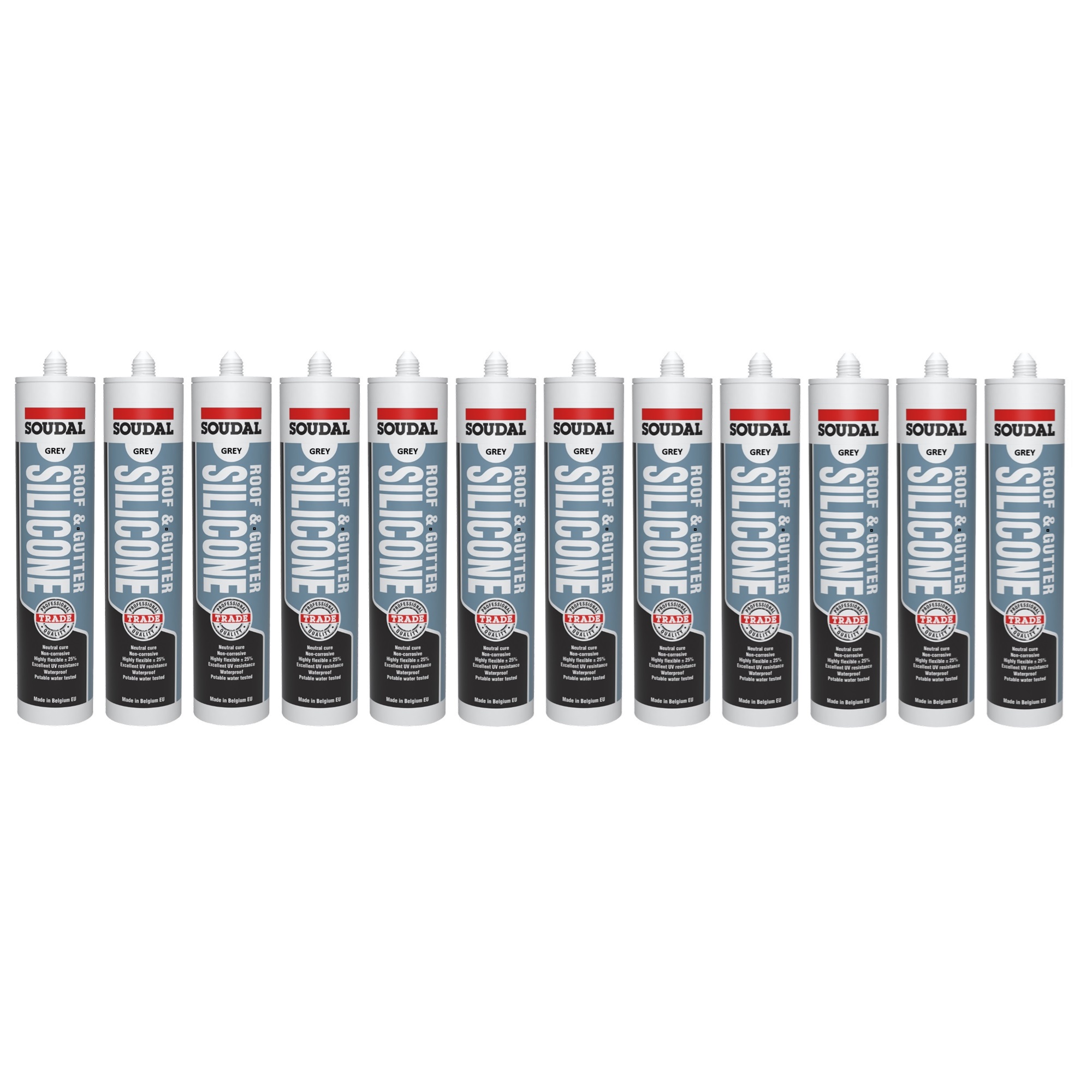 Soudal 127778 Trade Professional Roof & Gutter Silicone Grey 300ml Box of 12 128217X12 Image