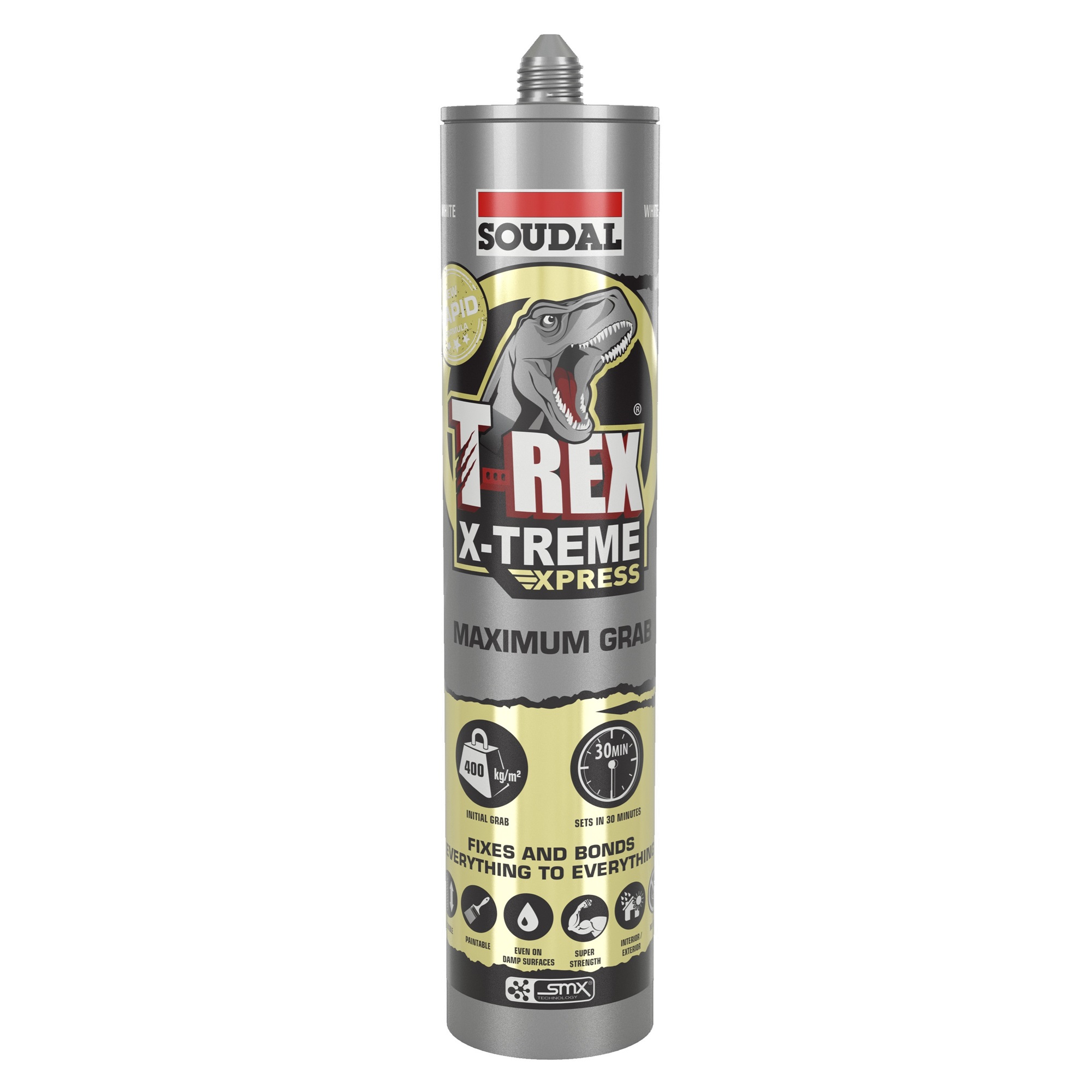 Soudal 154759 T-Rex Power X-Treme Tack, Power Grab 290ml SMX® Polymer Sealant Adhesive White 184220 Image