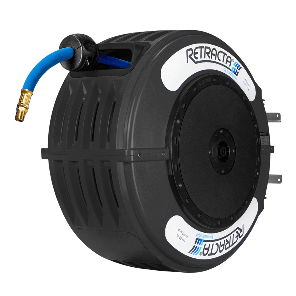 Macnaught AW315K-01 R3 10mm (3/8″) x 15m RETRACTA Shadow High Quality Air/Water Hose Reel Black Case – Made in Australia Image