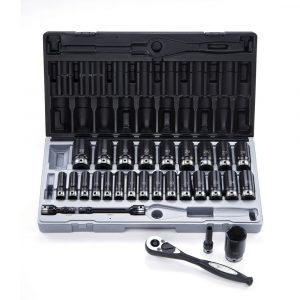 Dual Action 11242901 29 Piece 1/2″ Square Drive, Thin Wall Impact 6 Point Deep Socket Set Metric