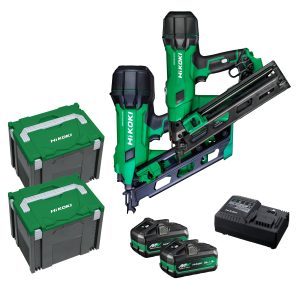 HiKOKI FRAMERPROPACK(HRZ) 18V/36V MultiVolt Brushless 2nd Generation 2 Piece Combo, Framing & Angled DA Finish Nailer Kit