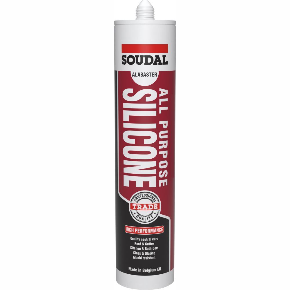 Soudal 121671 All Purpose Trade Silicone Kitchen Roof Glass Colorbond Alabaster 300ml 106123 Image