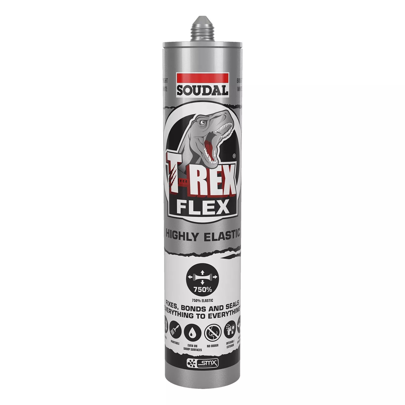 Soudal 137369 T-Rex Flex Highly Elastic 290ml SMX® Polymer Sealant Adhesive Bright White 156630 Image