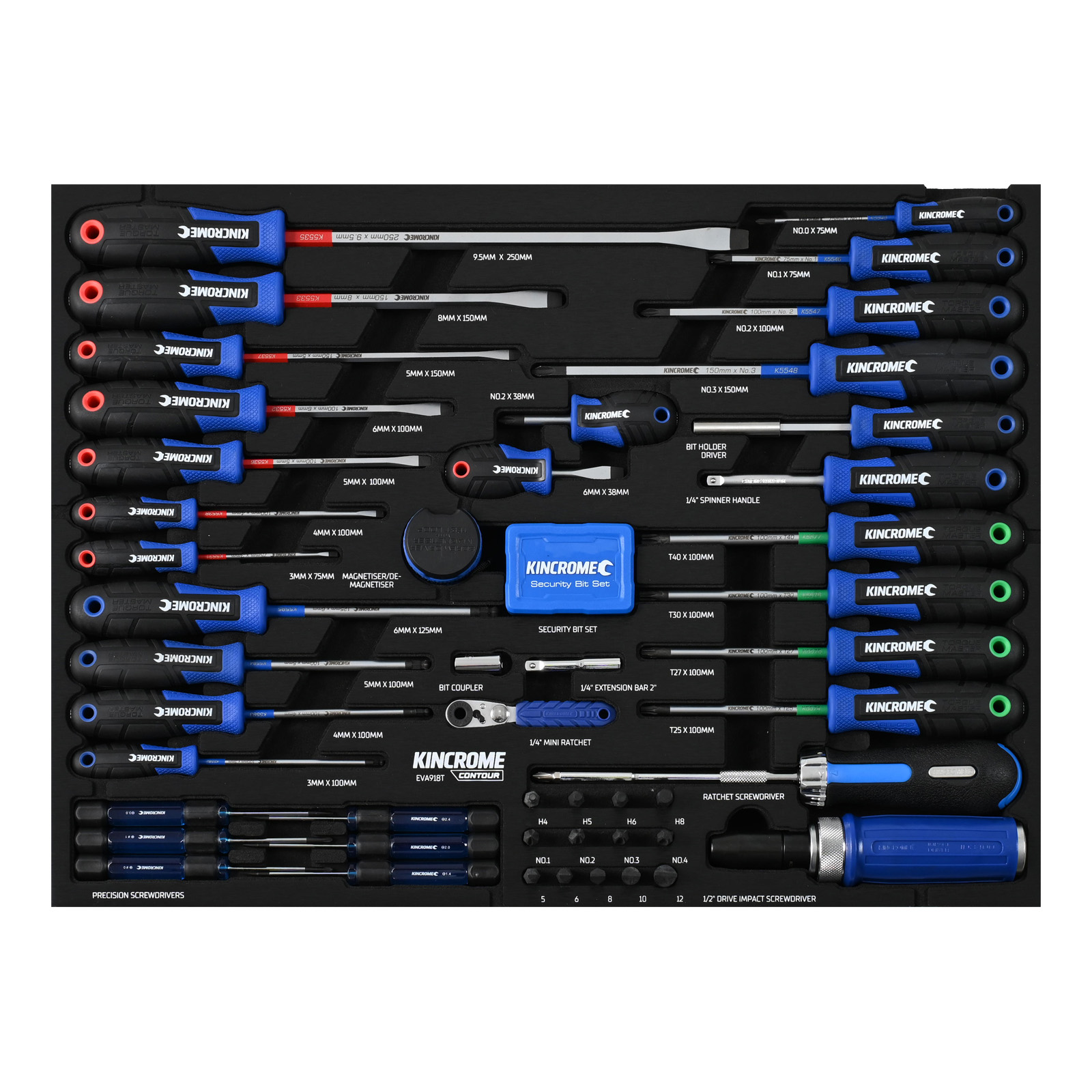 Kincrome EVA918T CONTOUR® 88 Piece TorqueMaster® Screwdrivers & Fastening EVA Tray Set Image
