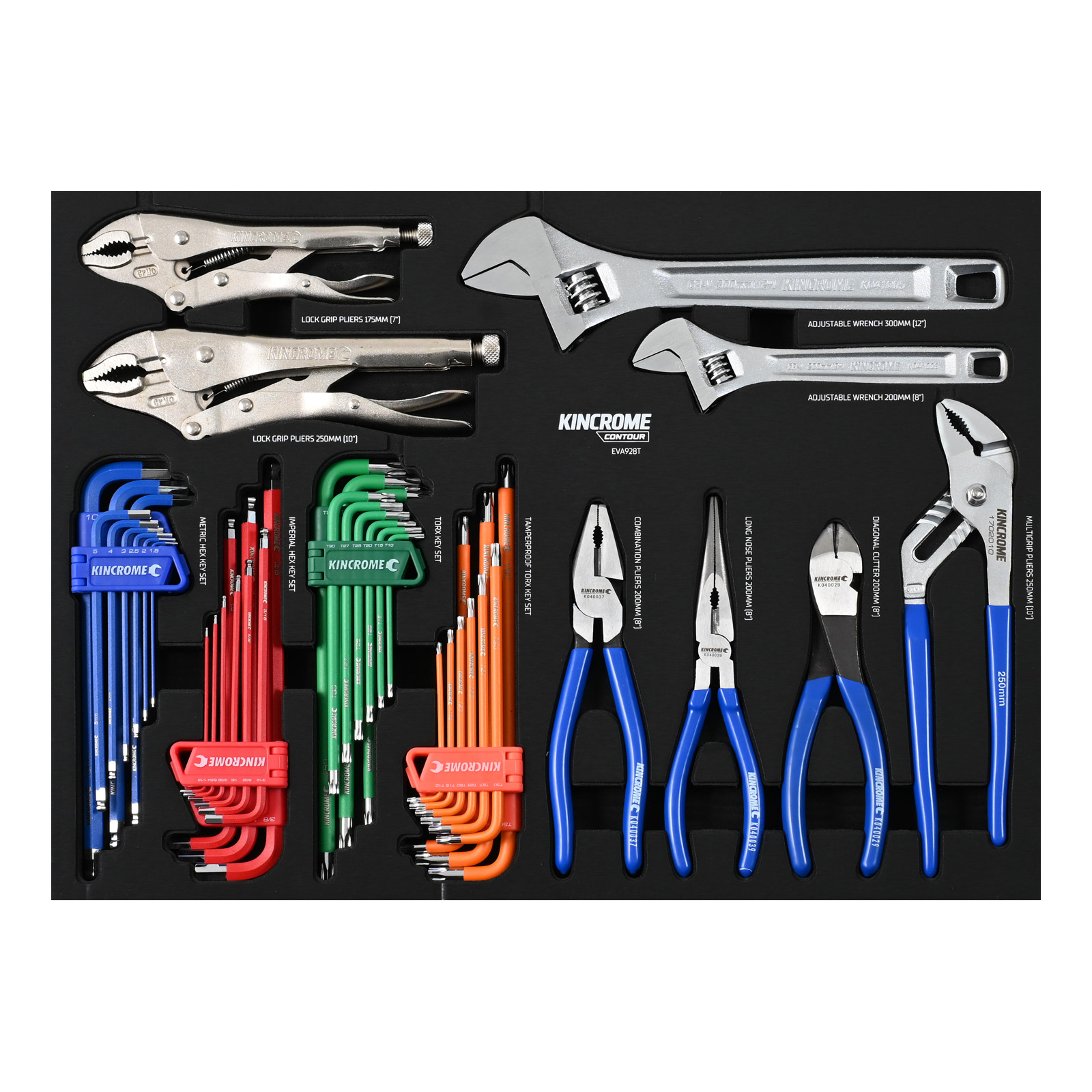 Kincrome EVA928T CONTOUR® 44 Piece Pliers, Wrenches & Hex / TORX® Fastening EVA Tray Set Image