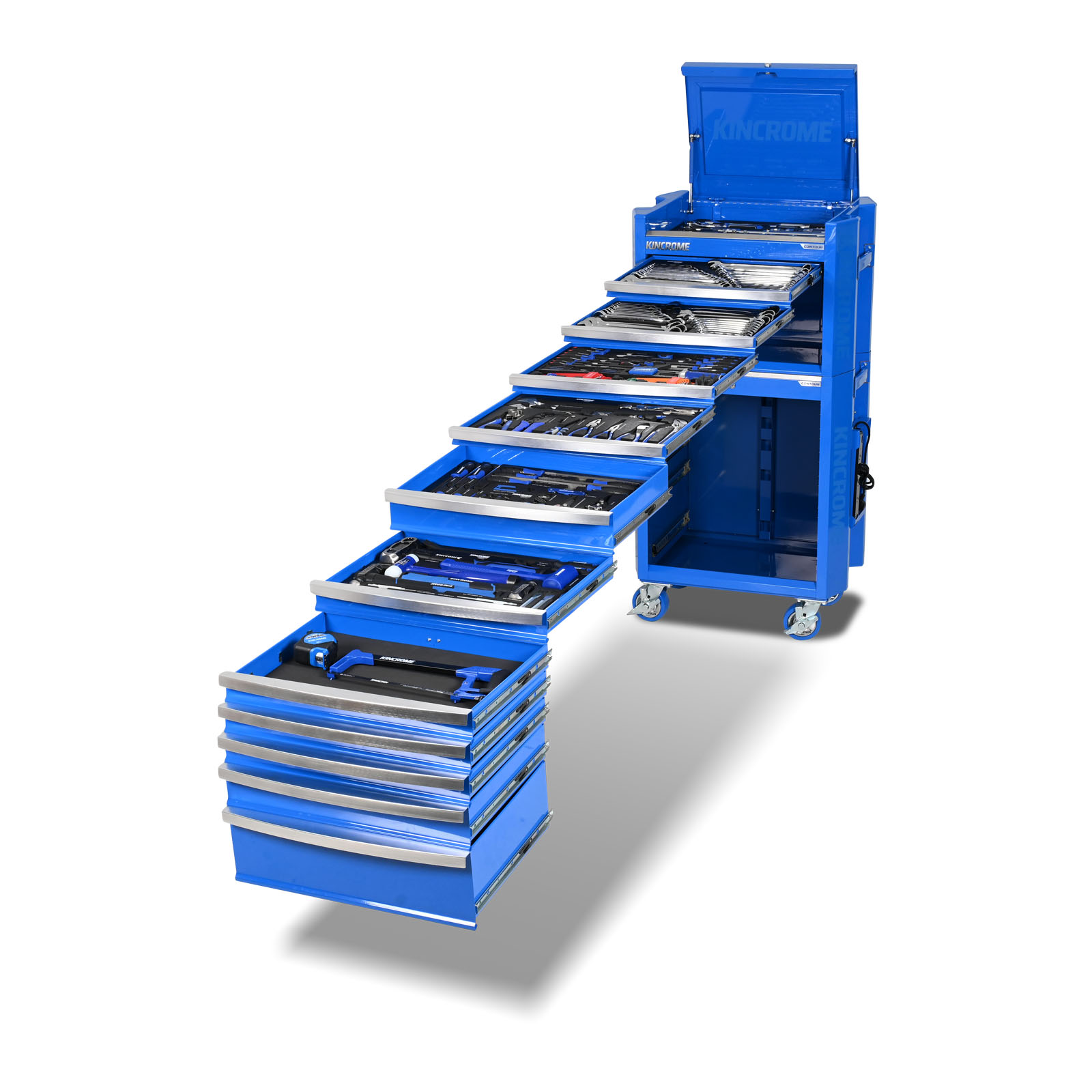 Kincrome P1821 CONTOUR® Workshop Chest & Trolley Tool Kit 307 Piece 11 Drawer (29″) Blue Image