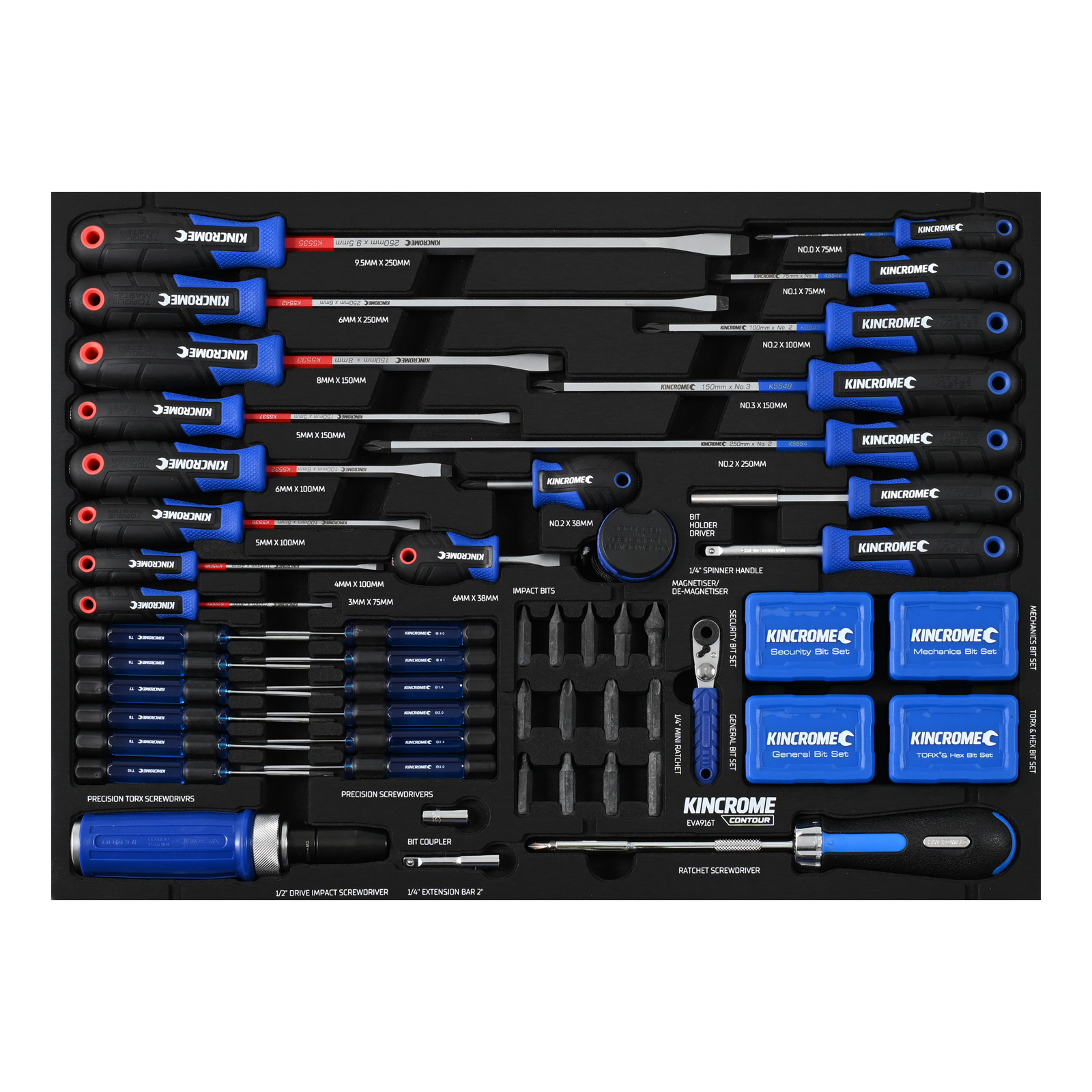 Kincrome EVA916T CONTOUR® 187 Piece TorqueMaster® Screwdrivers & Fastening EVA Tray Set Image