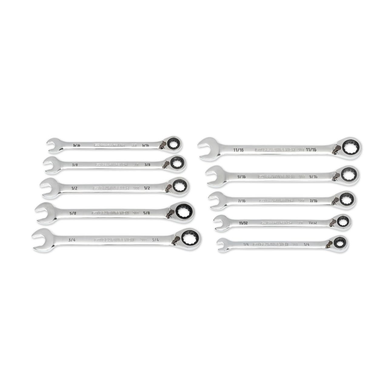 GEARWRENCH 86658 10 Piece 90 Tooth Reversible Combination Ratcheting Wrench Spanner Set SAE/Imperial 90T Image