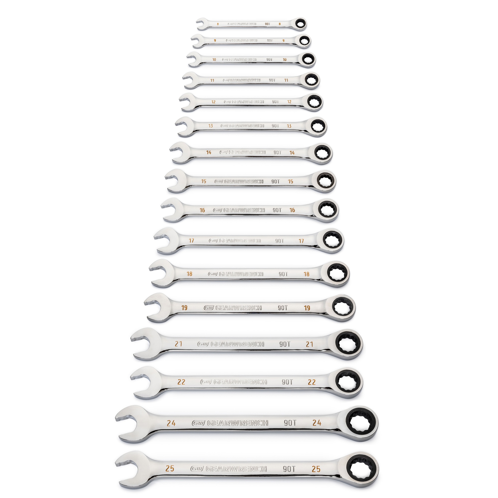 GEARWRENCH 86928 16 Piece 90 Tooth Combination Ratcheting Wrench Spanner Set Metric 90T Image