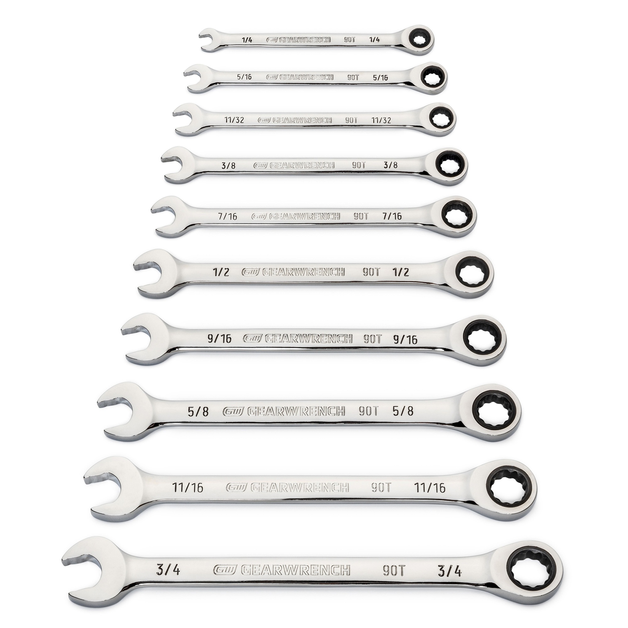 GEARWRENCH 86958 10 Piece 90 Tooth Combination Ratcheting Wrench Spanner Set SAE/Imperial 90T Image