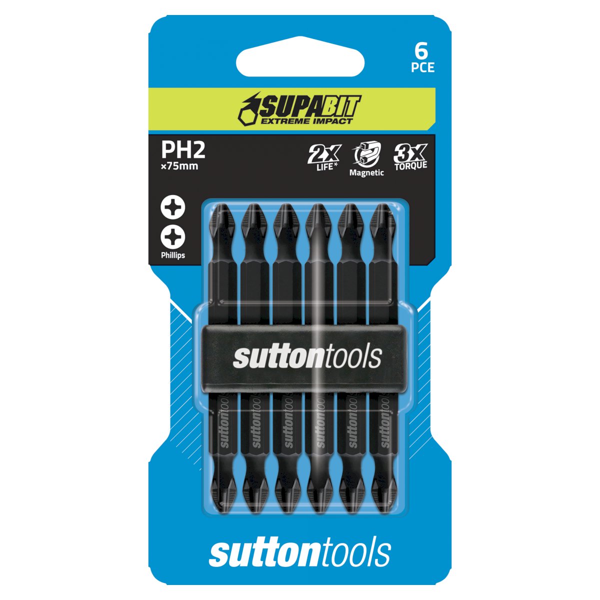 Sutton Tools S1051275 6 Piece PH2 75mm Phillips Impact Power Bit Set Image