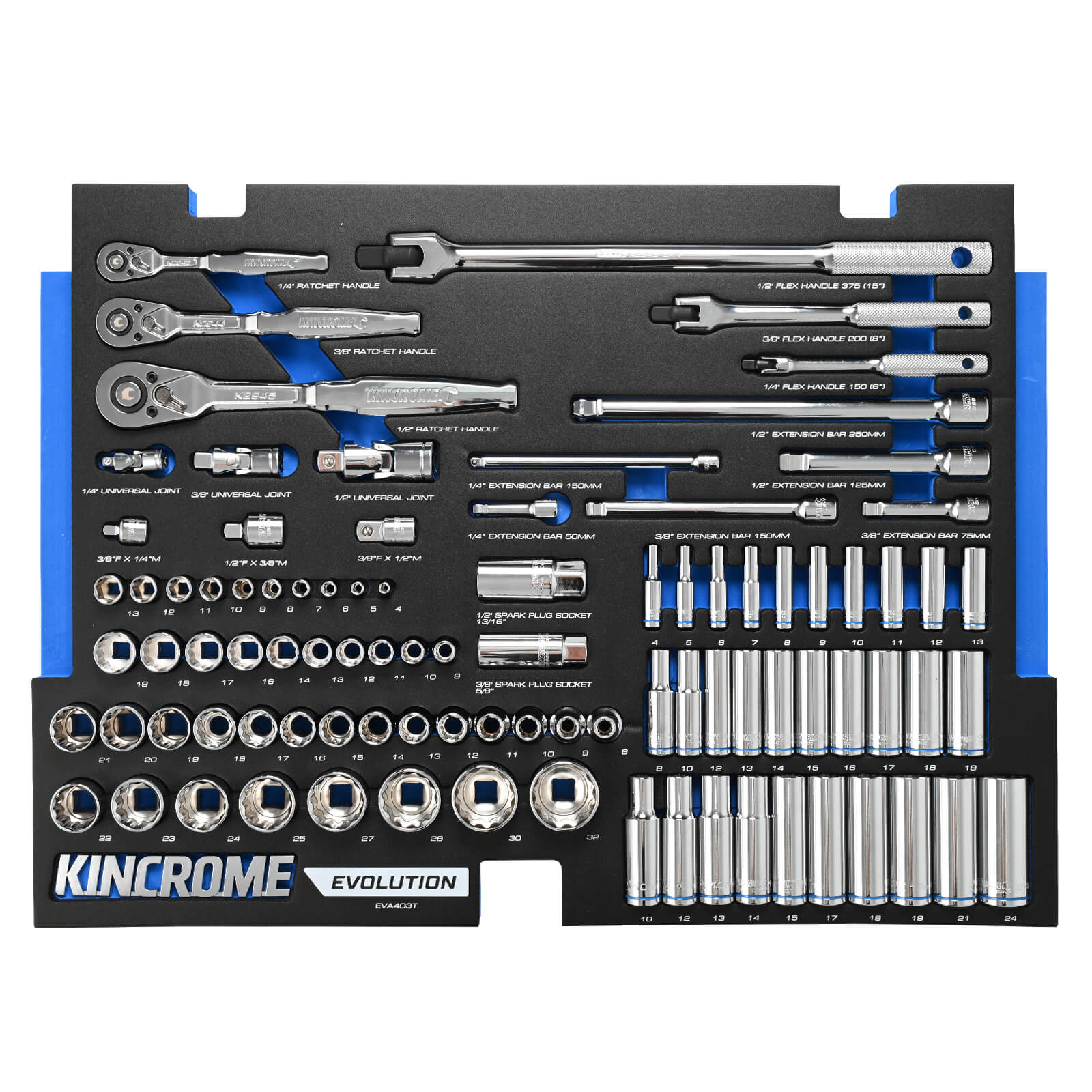 Kincrome EVA403T EVOLUTION 92 Piece Sockets & Accessories EVA Tray Set Image