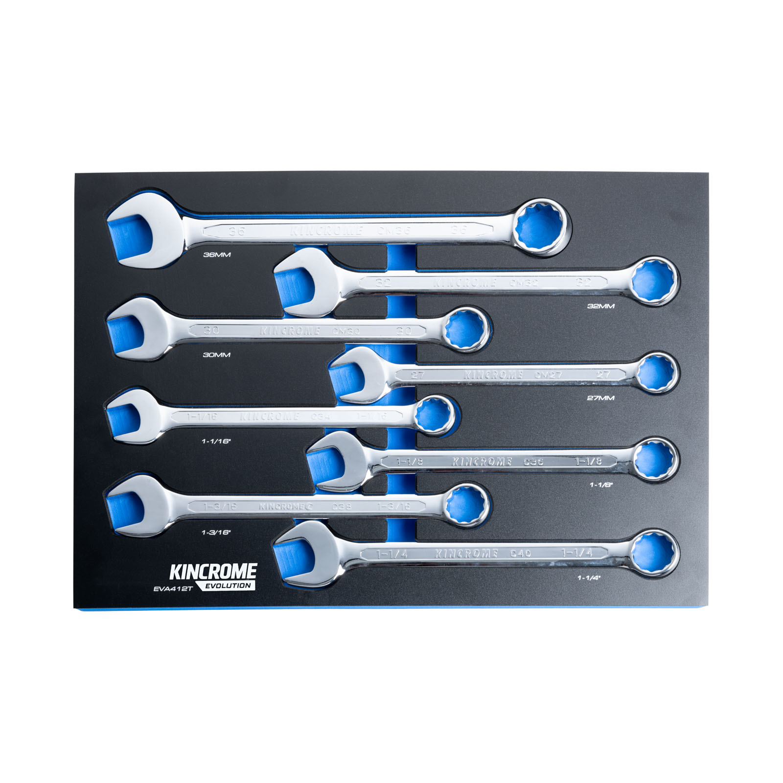 Kincrome EVA412T EVOLUTION 8 Piece Jumbo Combination Spanners EVA Tray Set Image
