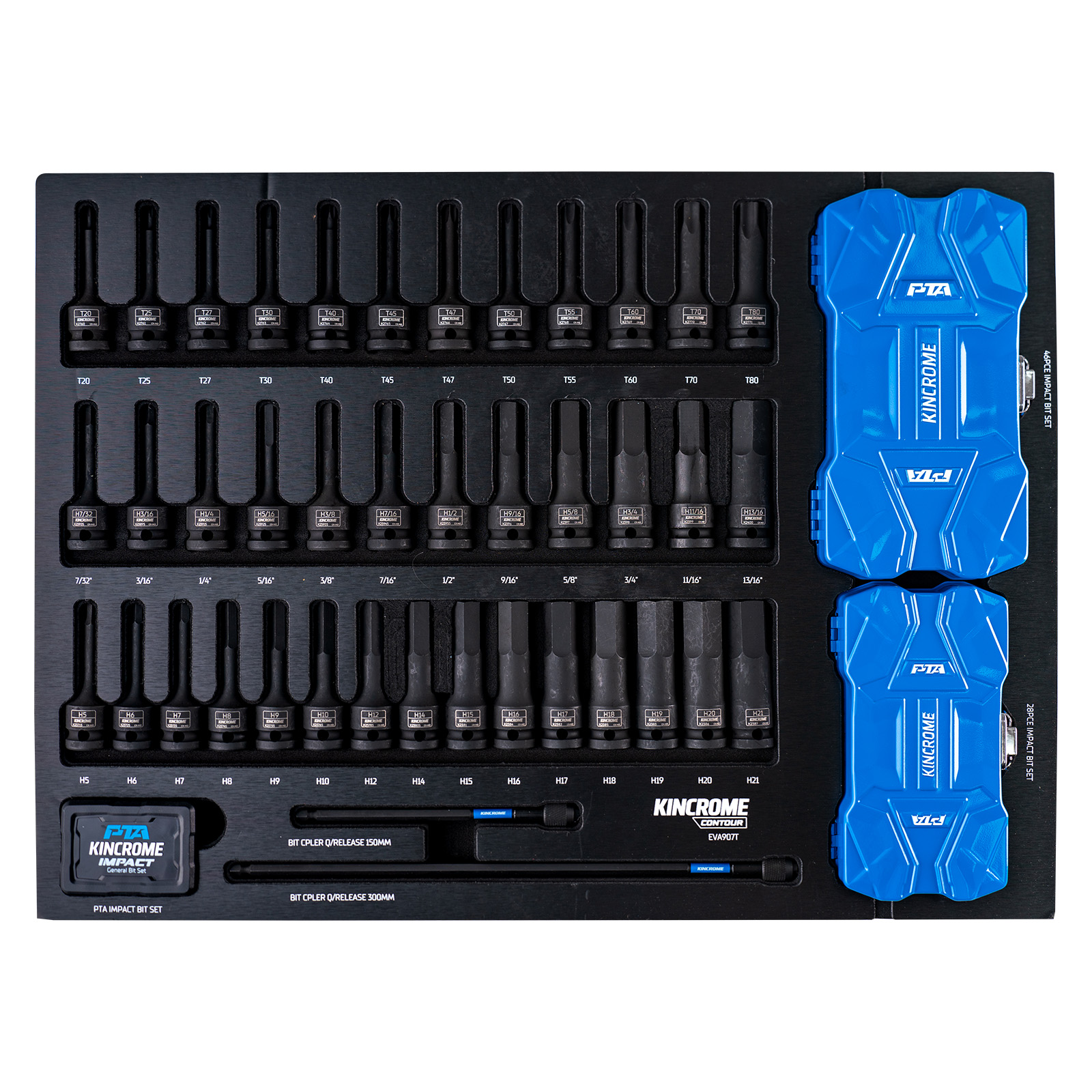 Kincrome EVA907T CONTOUR® 148 Piece Impact Sockets & PTA EVA Tray Set Image