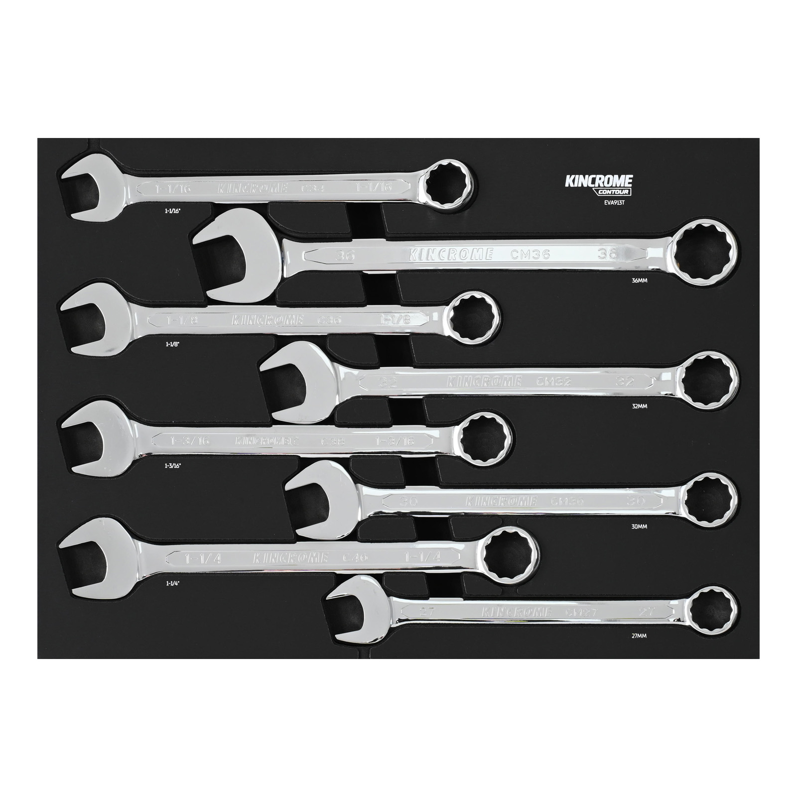 Kincrome EVA913T CONTOUR® 8 Piece Jumbo Combination Spanners EVA Tray Set Image