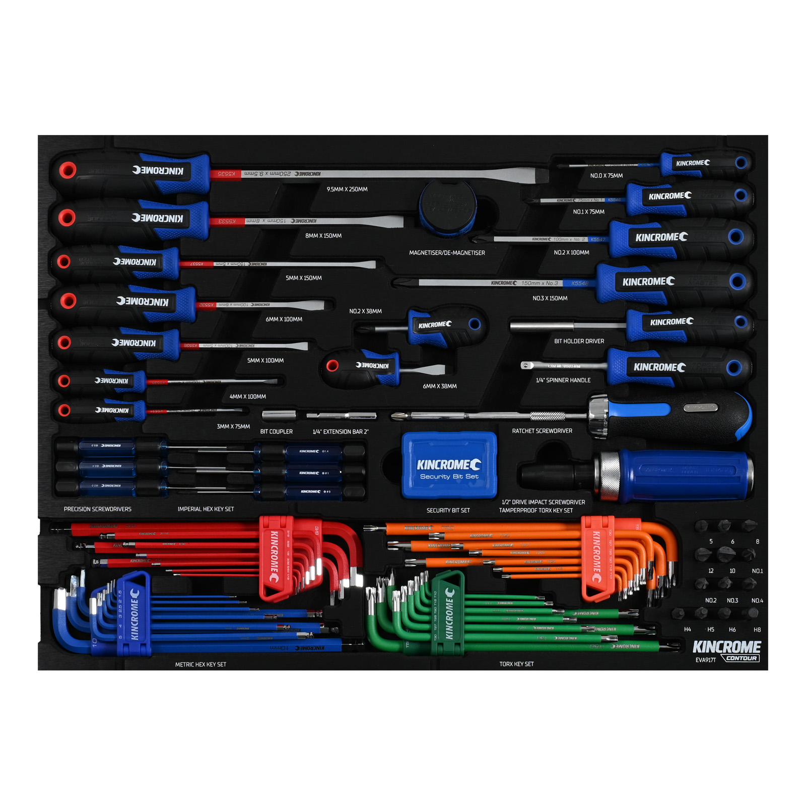 Kincrome EVA917T CONTOUR® 115 Piece TorqueMaster® Screwdrivers & Fastening EVA Tray Set Image