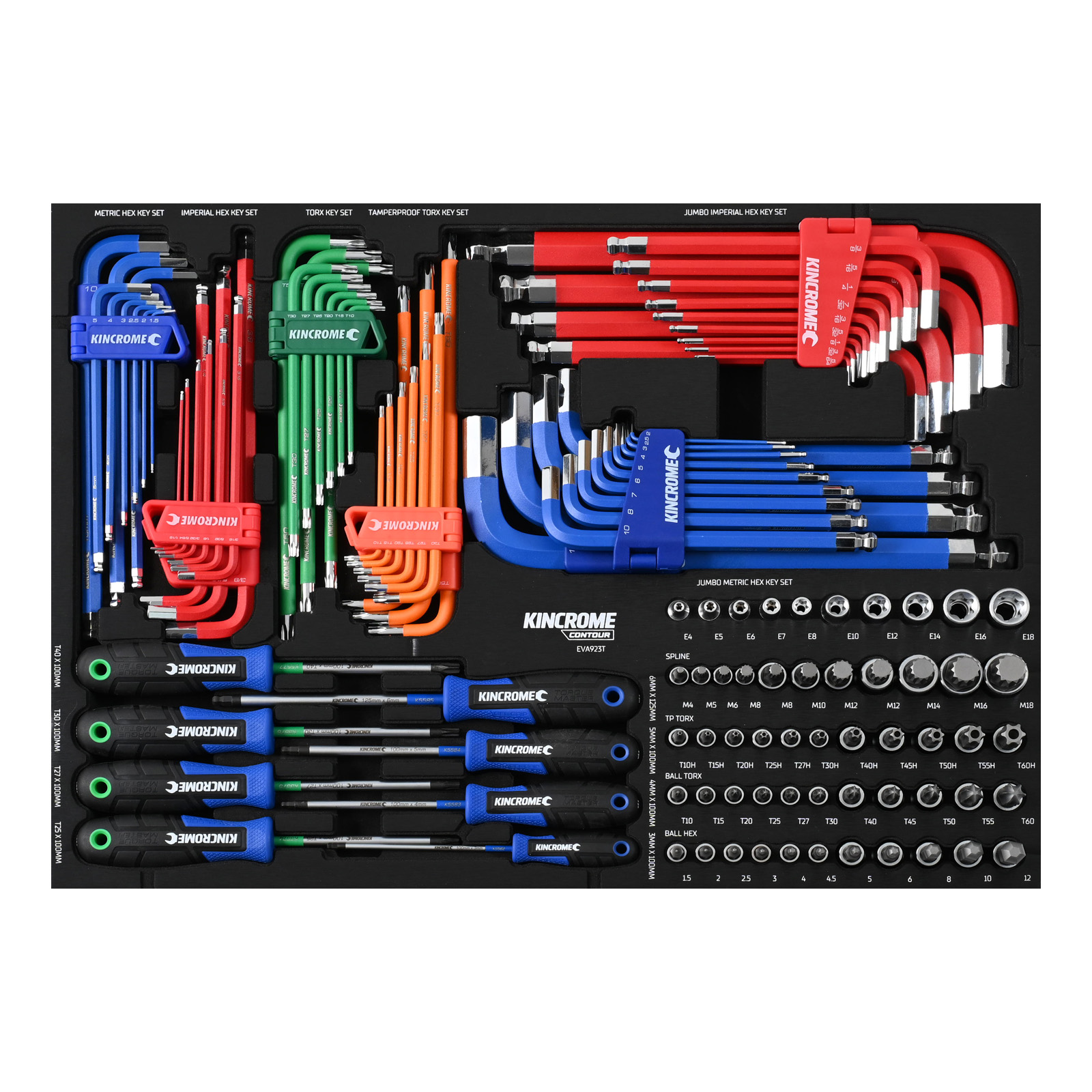 Kincrome EVA923T CONTOUR® 124 Piece Hex & TORX® Fastening EVA Tray Set Image