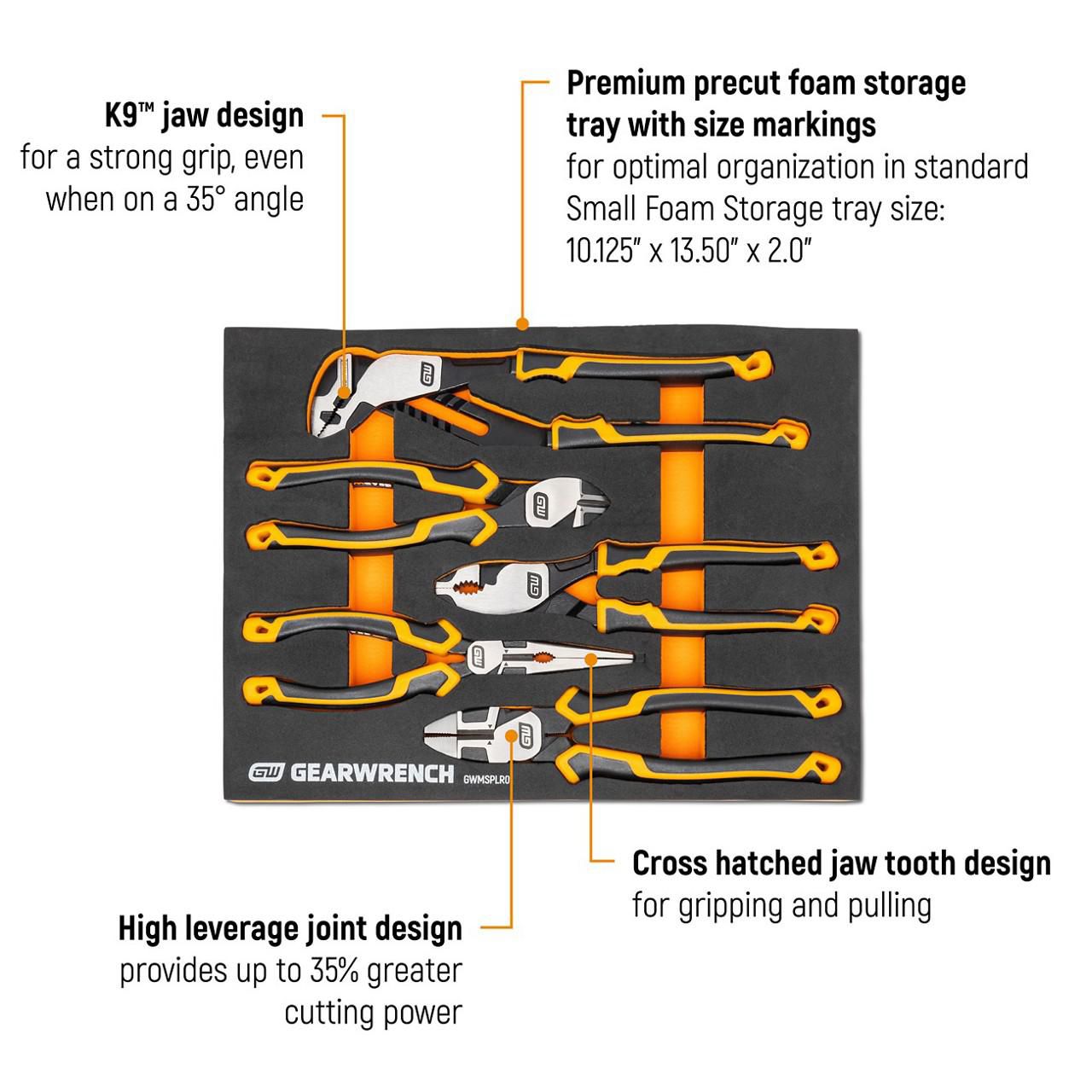 GEARWRENCH GWMSPLR01 5 Piece PITBULL Cushion Grip Pliers Set in EVA Foam Storage Tray - Image 7