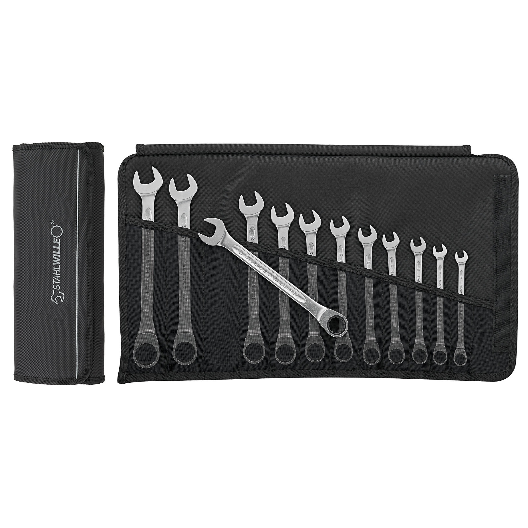 Stahlwille 96401712 Type 17F/12 72 Teeth Combination Open Box, Ratcheting Ring Spanner Set 12 Piece Metric – Made in Germany Image