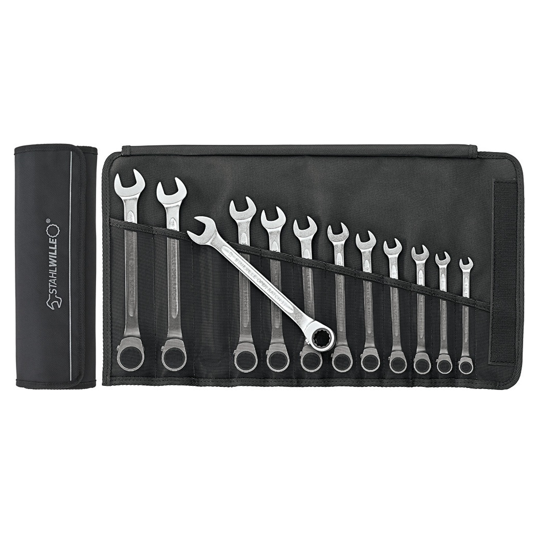 Stahlwille 96411712 Type 17/12 72 Teeth Reversible Combination Open Box, Ratcheting Ring Spanner Set 12 Piece Metric – Made in Germany Image