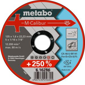 Metabo 616286000 M-Calibur 125×1.6×22.23 INOX TF41 Grinder Cutting Disc, Pack of 25