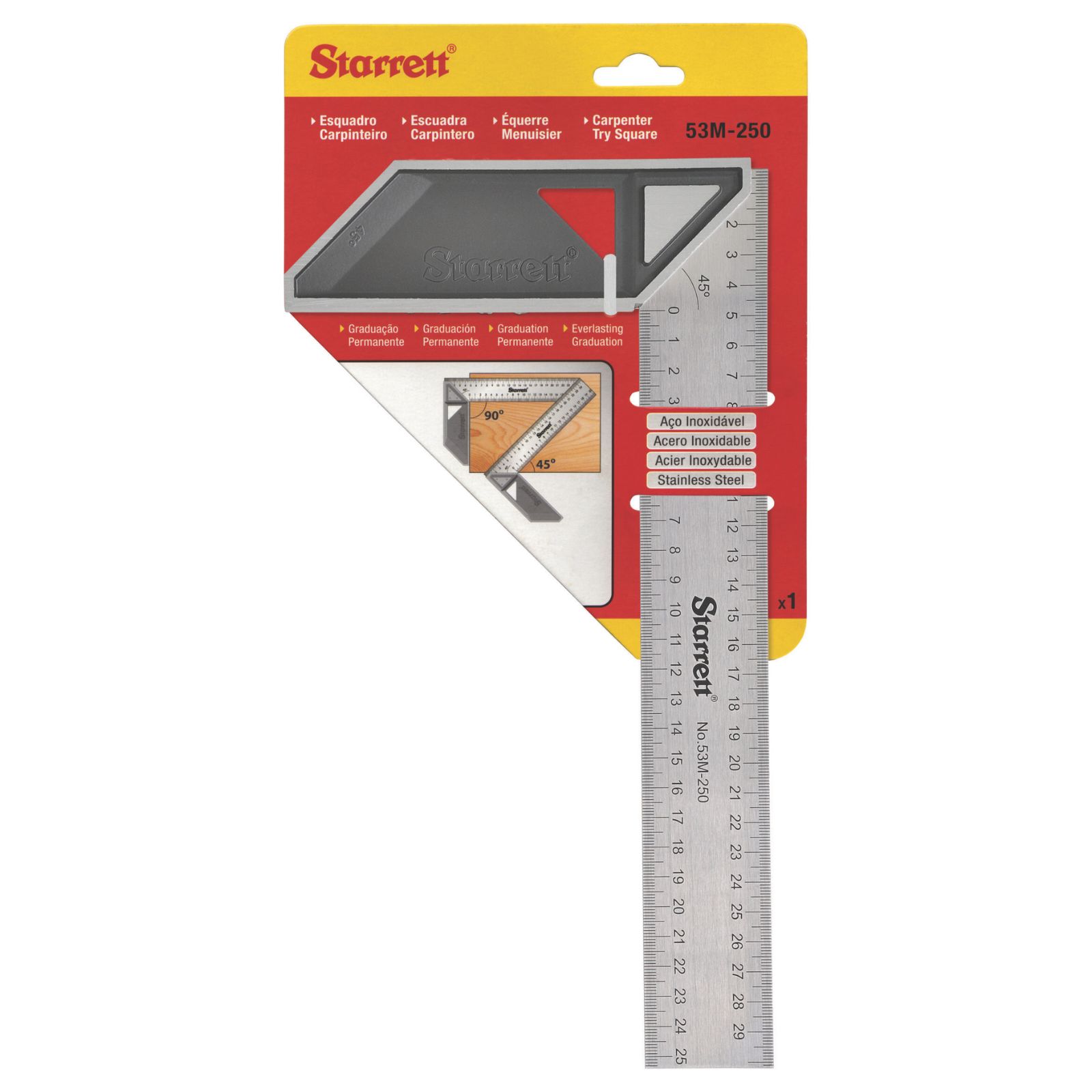 Starrett K53M-250-S Carpenter’s Try Square 250mm Stainless Steel Blade with Aluminium Handle 20984 Image