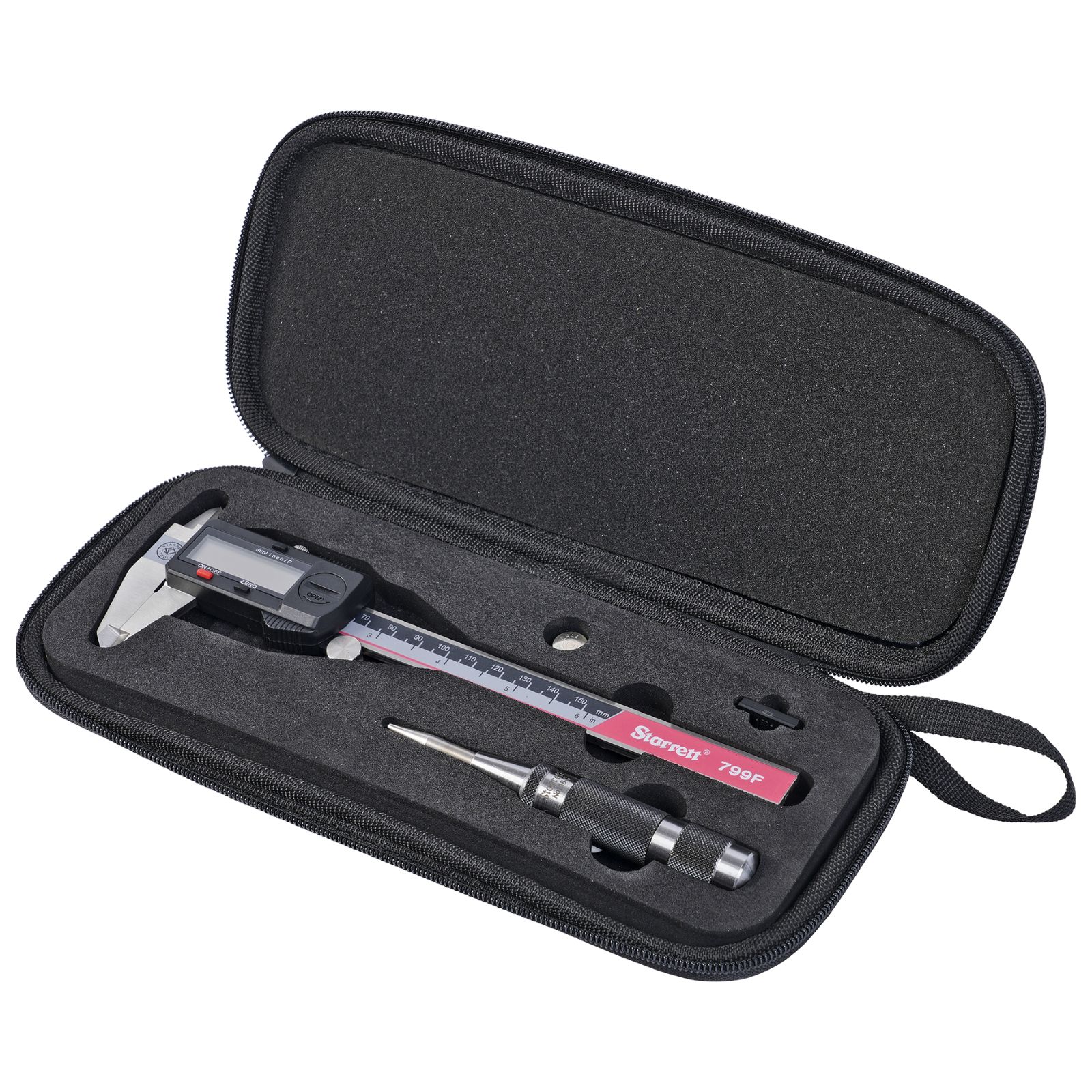 Starrett EC799BF-6/150 Electronic Caliper Kit 0-150mm (6″) with 18C Automatic Centre Punch Image
