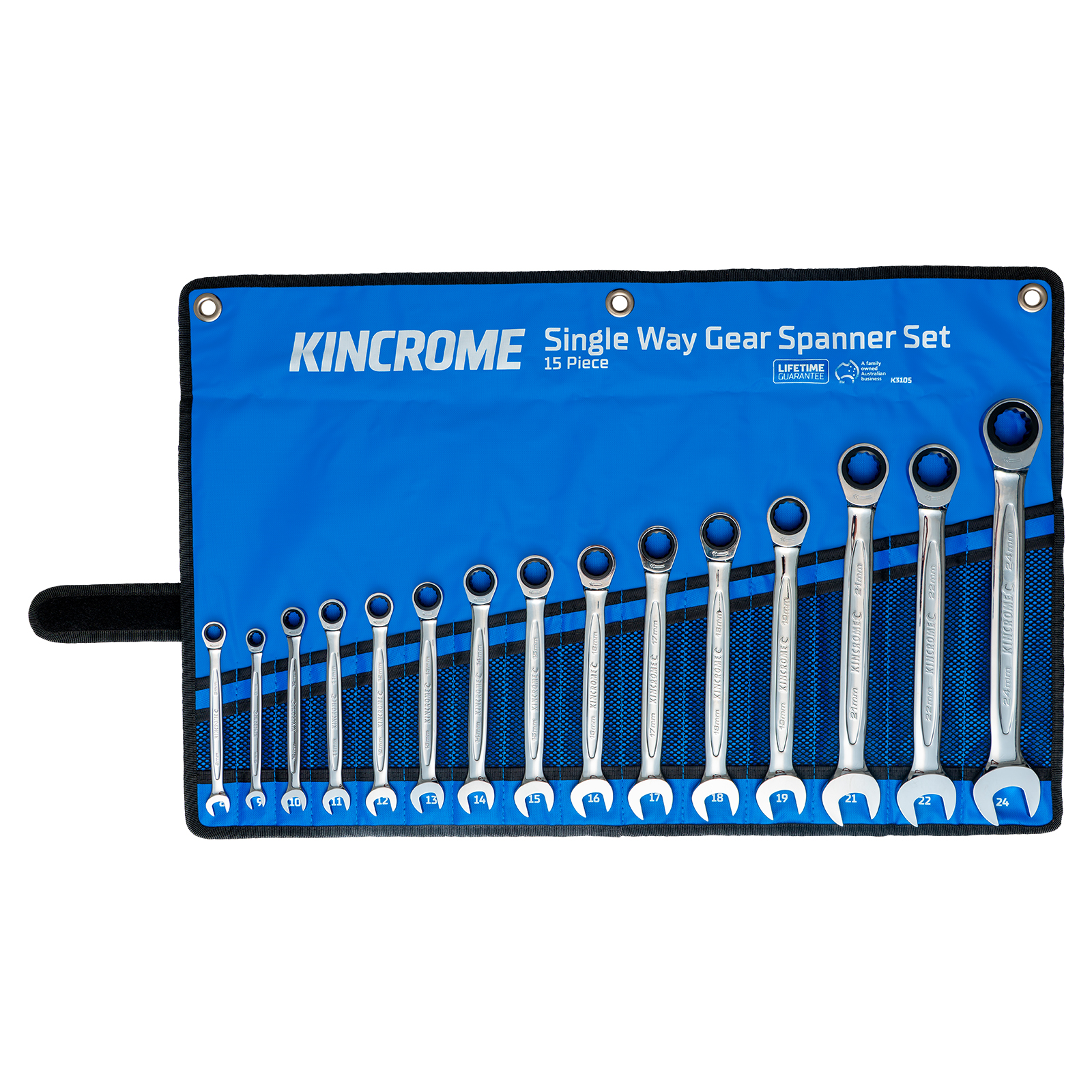 Kincrome K3105 Single Way Gear Spanner Set 15 Piece - Metric Image
