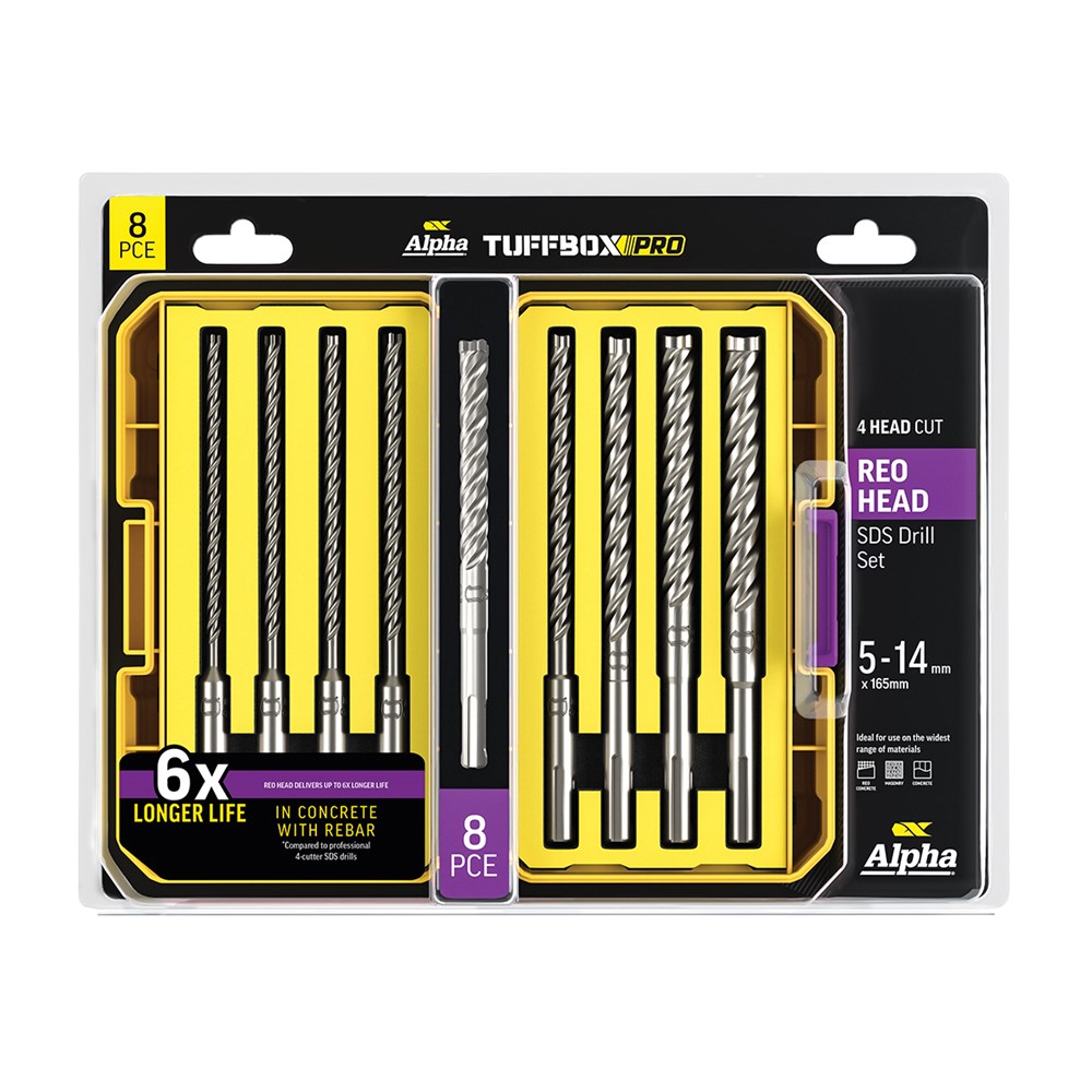 Alpha SM8SPZTP Reo Head SDS+ 4-Cut Tuffbox Pro Drill Set 8 Piece Image