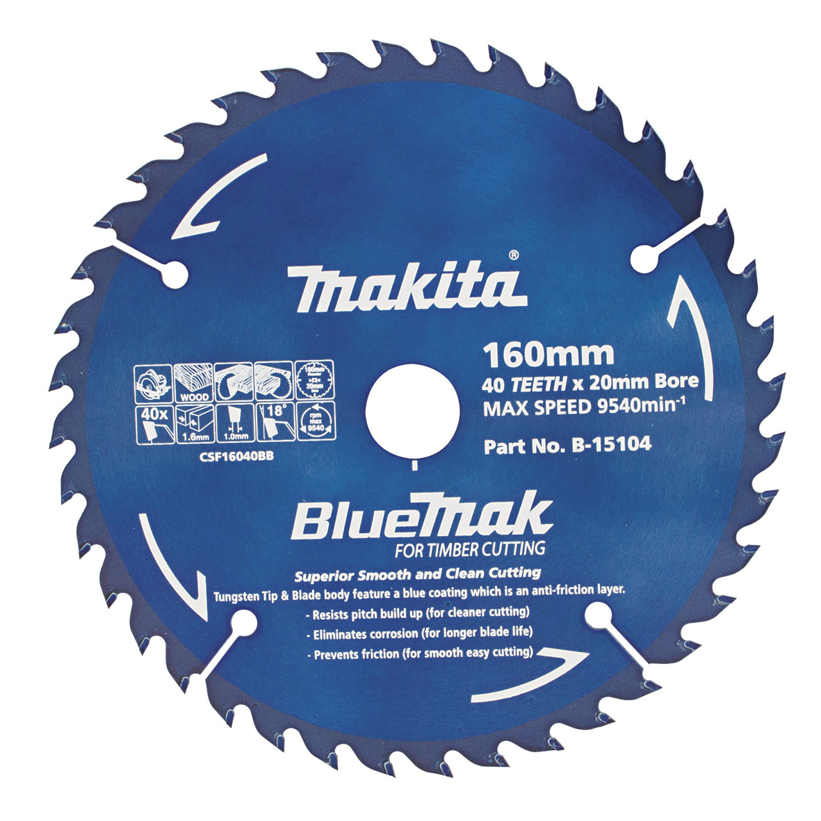 Makita B-15104 BlueMak TCT Saw Blade 160mm x 20mm x 40T Image
