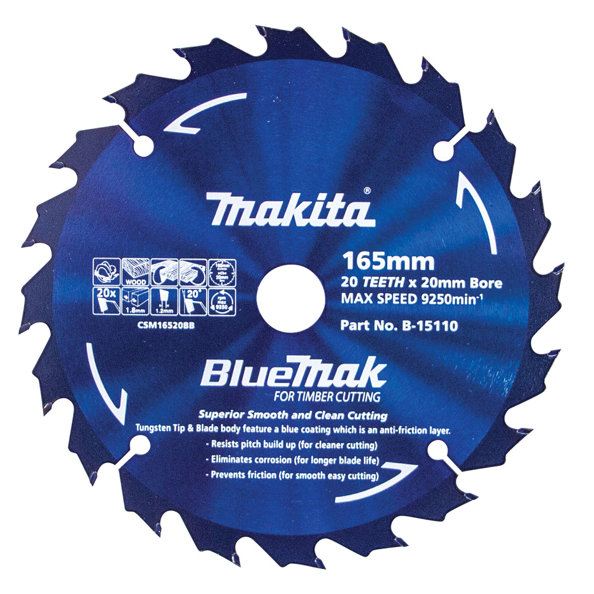Makita B-15110 BlueMak TCT Saw Blade 165mm x 20mm x 20T Image