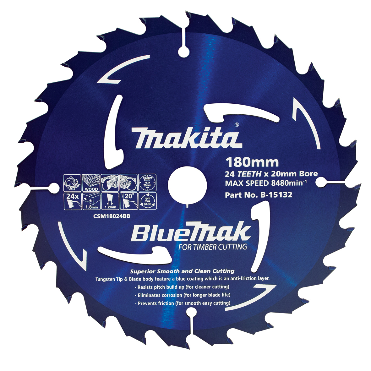 Makita B-15132 BlueMak TCT Saw Blade 180mm x 20mm x 24T Image