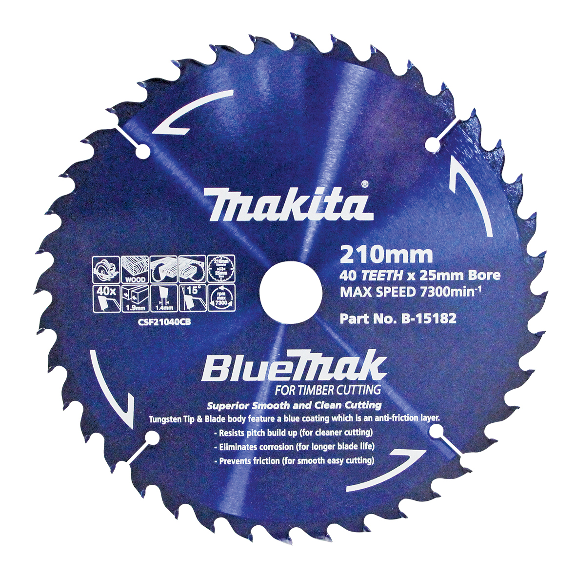 Makita B-15182 BlueMak TCT Saw Blade 210mm x 25mm x 40T Image