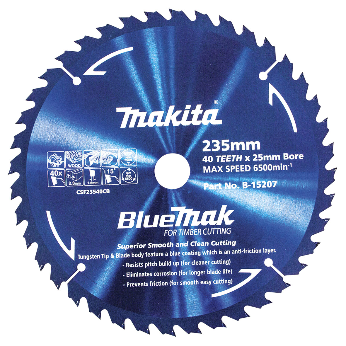 Makita B-15207 BlueMak TCT Saw Blade 235mm x 25mm x 40T Image