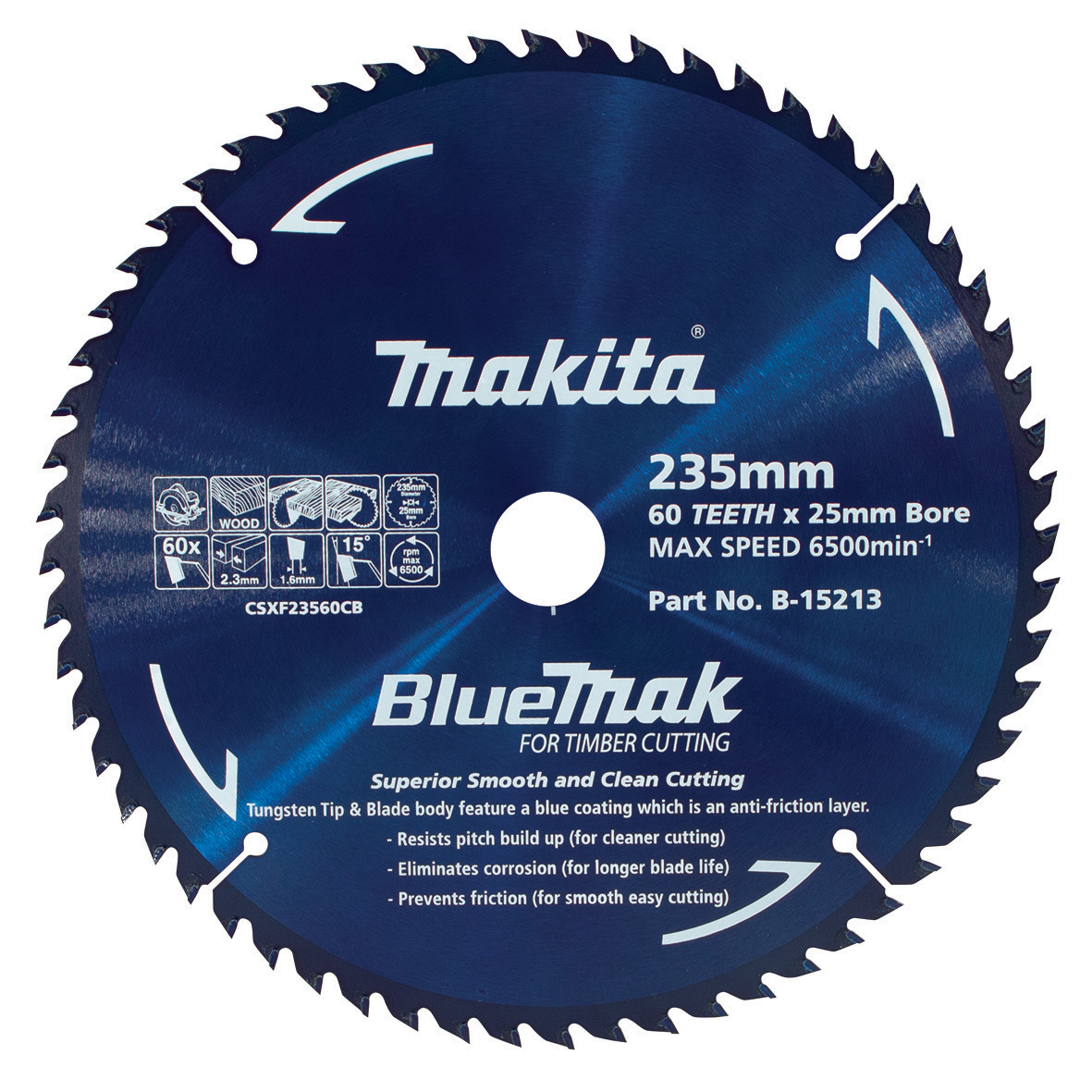 Makita B-15213 BlueMak TCT Saw Blade 235mm x 25mm x 60T Image